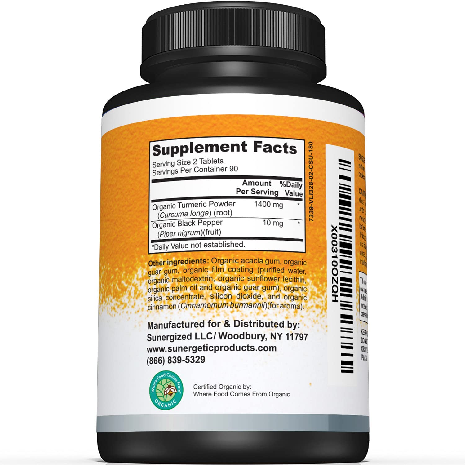 Sunergetic USDA Certified Organic Turmeric Supplement – Includes Organic Turmeric SunergeticUS supplements