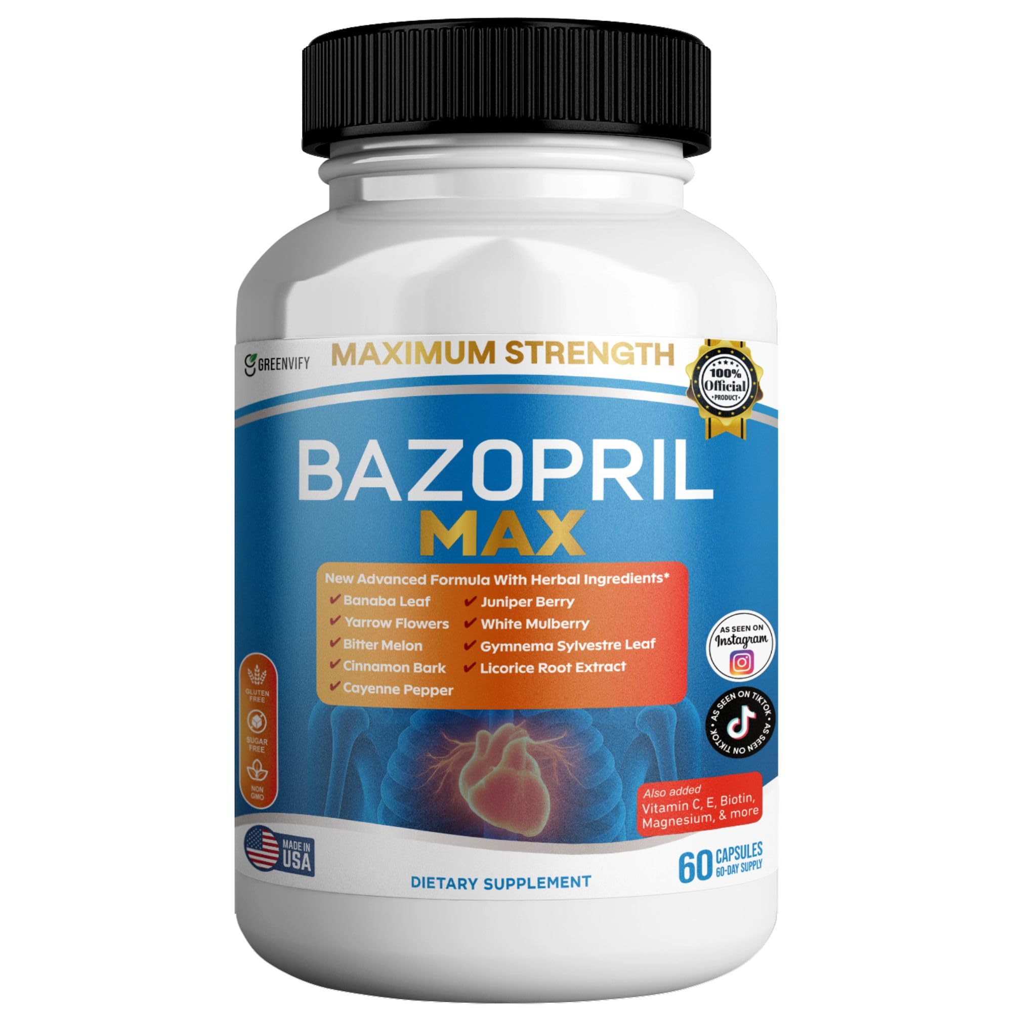 GREENVIFY Bazopril Max Maximum Strength Dietary Supplement, 60 Capsules, with Herbal Blend, Vitamins & Minerals (1) GREENVIFYAu supplements