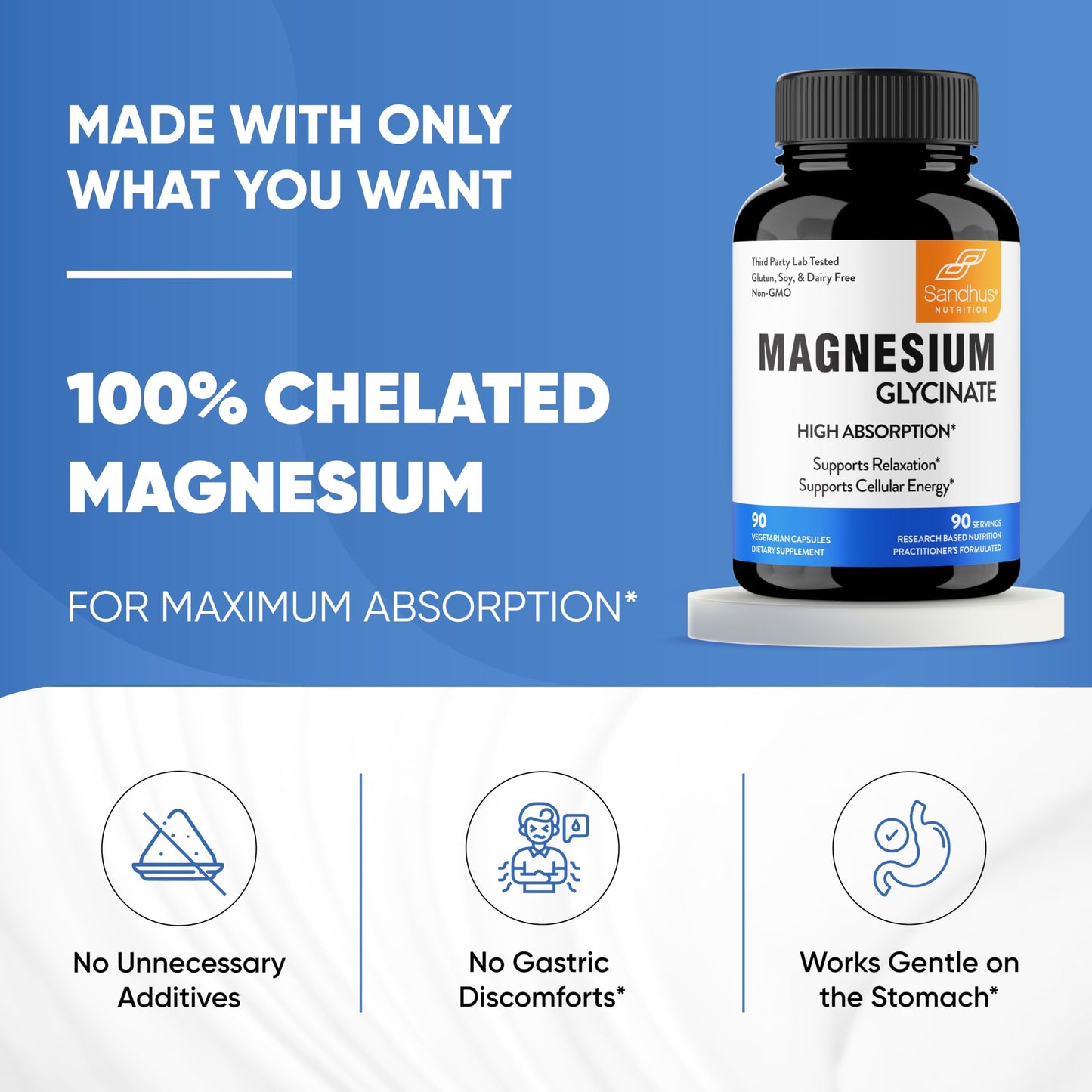 Sandhu's Superior Absorption Magnesium Glycinate 775mg|140mg Elemental Magnesium Sandhu'sUS supplements
