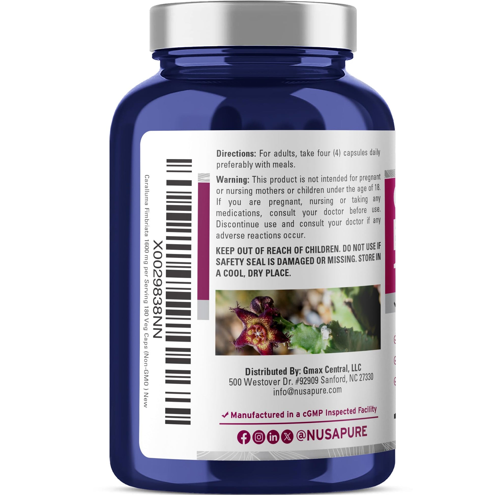 NusaPure Caralluma Fimbriata 1600mg - 180 Veggie Capsules (Non-GMO, Vegan) NusaPureAu supplements