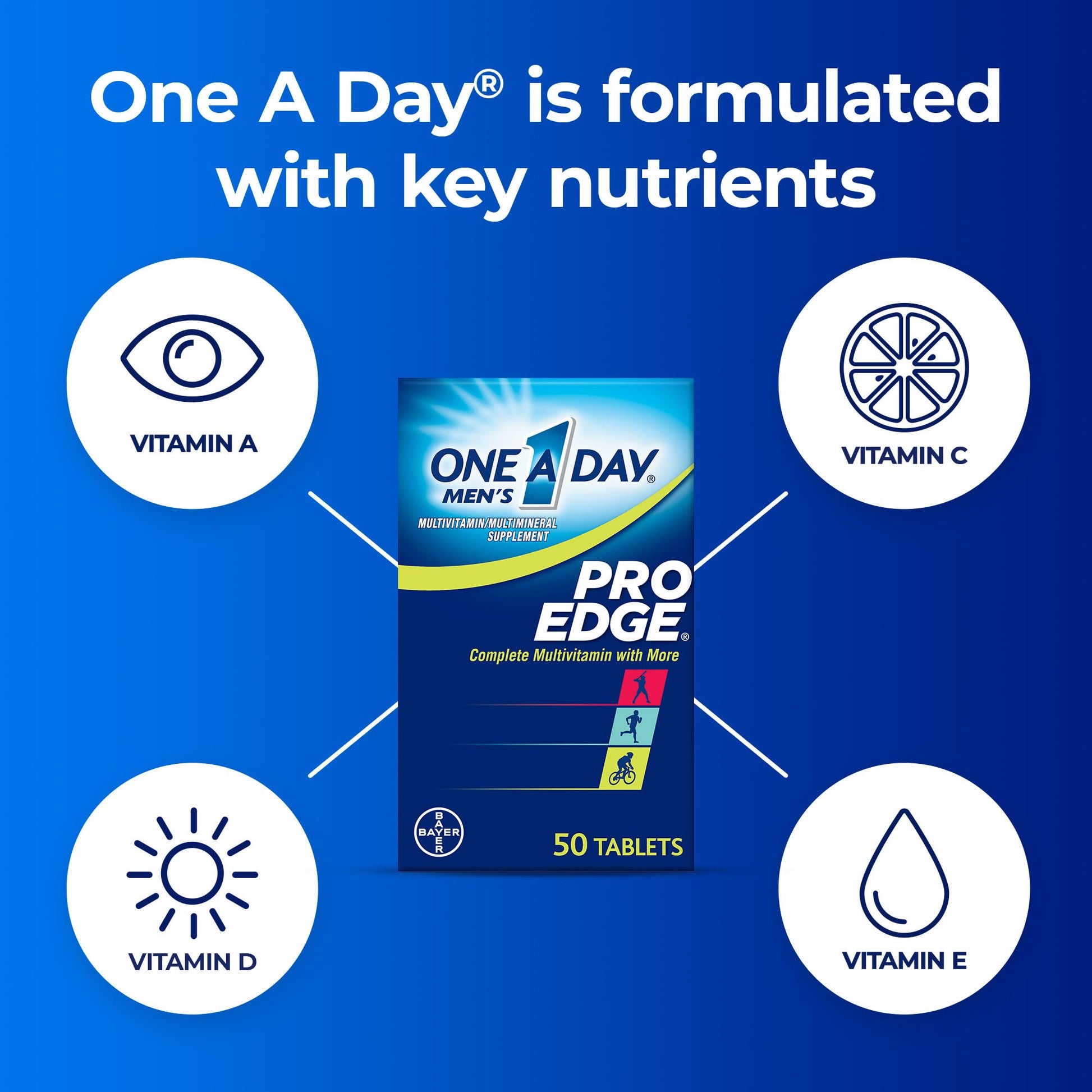 One A Day Men’s Pro Edge Multivitamin, Supplement with Vitamin A,C,D, E and Zinc for Immune Health Support and Magnesium for Healthy Muscle Function, 50 Count ONE A DAYAu supplements