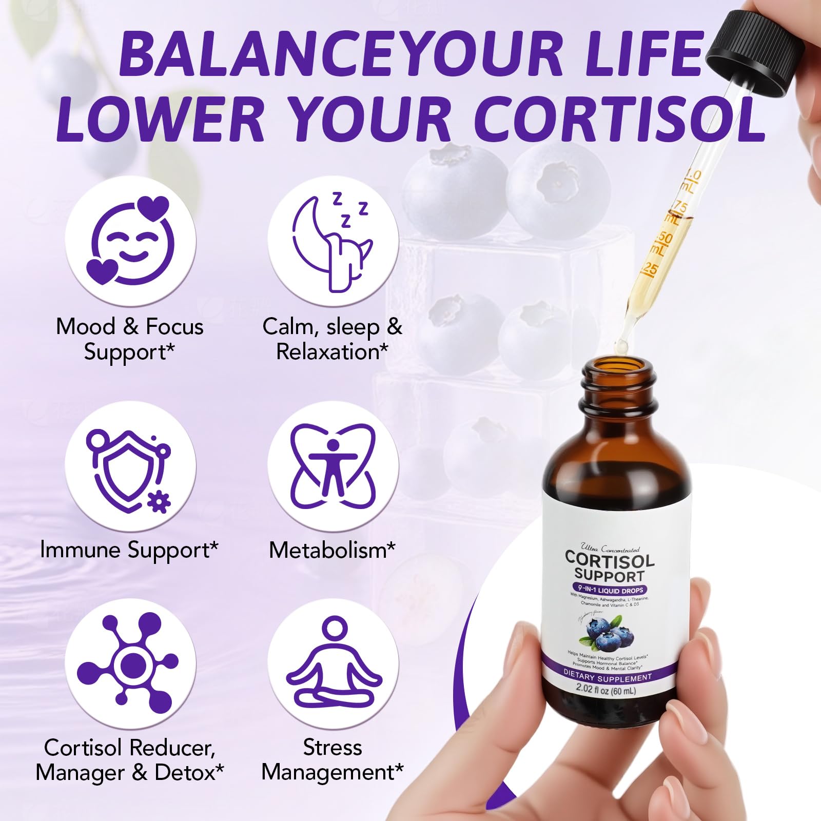 ZIXBMHYJ Cortisol Supplement for Women, Cortisol Support Liquid Drops with Ashwagandha, Magnesium & L-Theanine - Supports Stress Relief, Mood & Relaxation - 2.02 fl oz ZIXBMHYJAu supplements