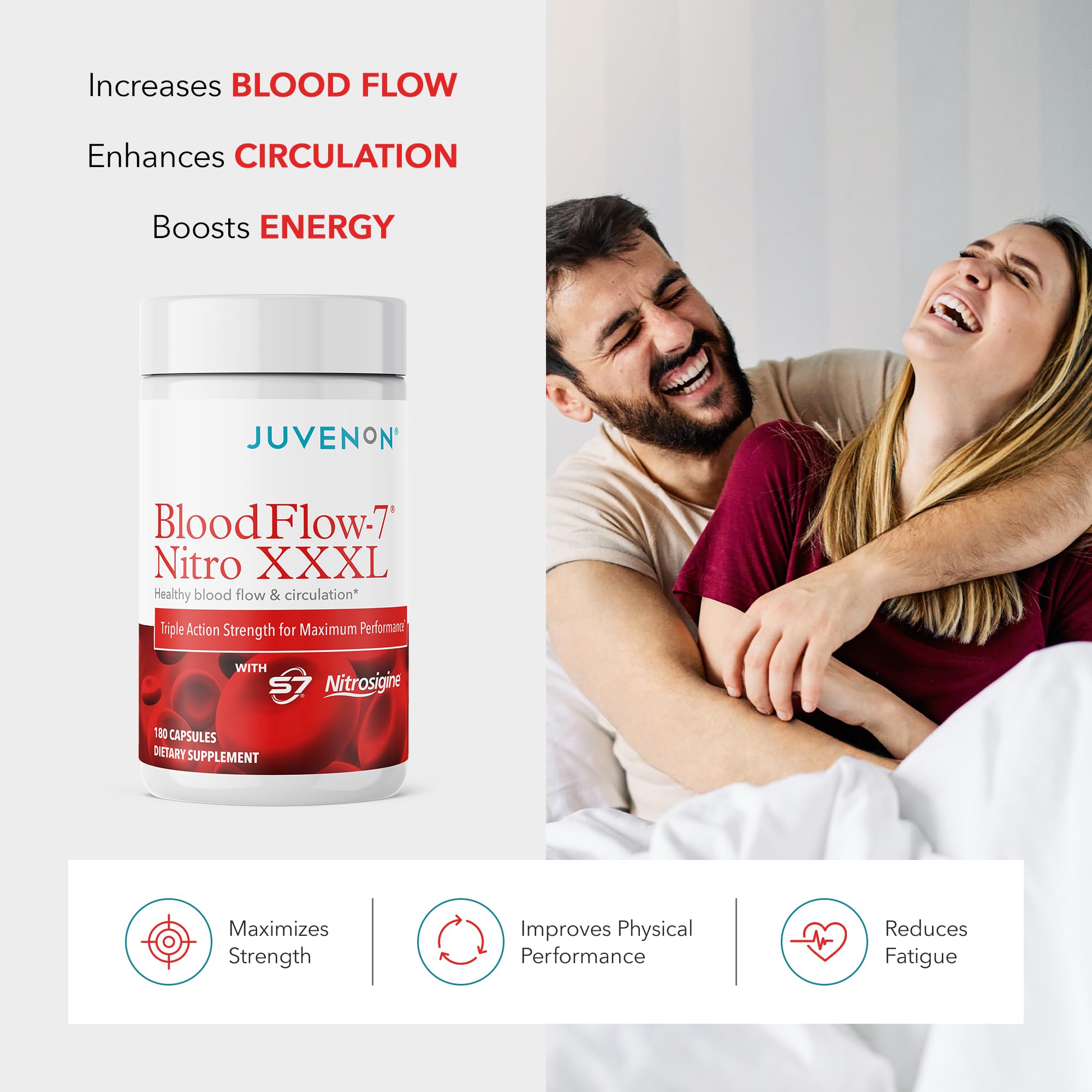 Juvenon BloodFlow-7 XXXL Nitric Oxide Supplements for Men & Women - More Powerful, Longer Lasting Natural Nitric Oxide Booster with Nitrosigine® + S7® - Blood Flow & Circulation Support (1-Pack) JuvenonAu supplements