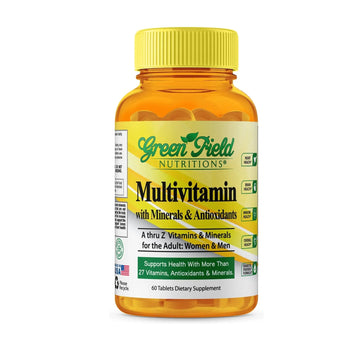 Greenfield Nutritions Halal Multivitamins for Women and Men - 60 Gelatin Free Multivitamin Tablets with 27+ Vitamin Minerals, A, B12, C, D3, Iron and Zinc GREEN FIELD NUTRITIONSAu supplements