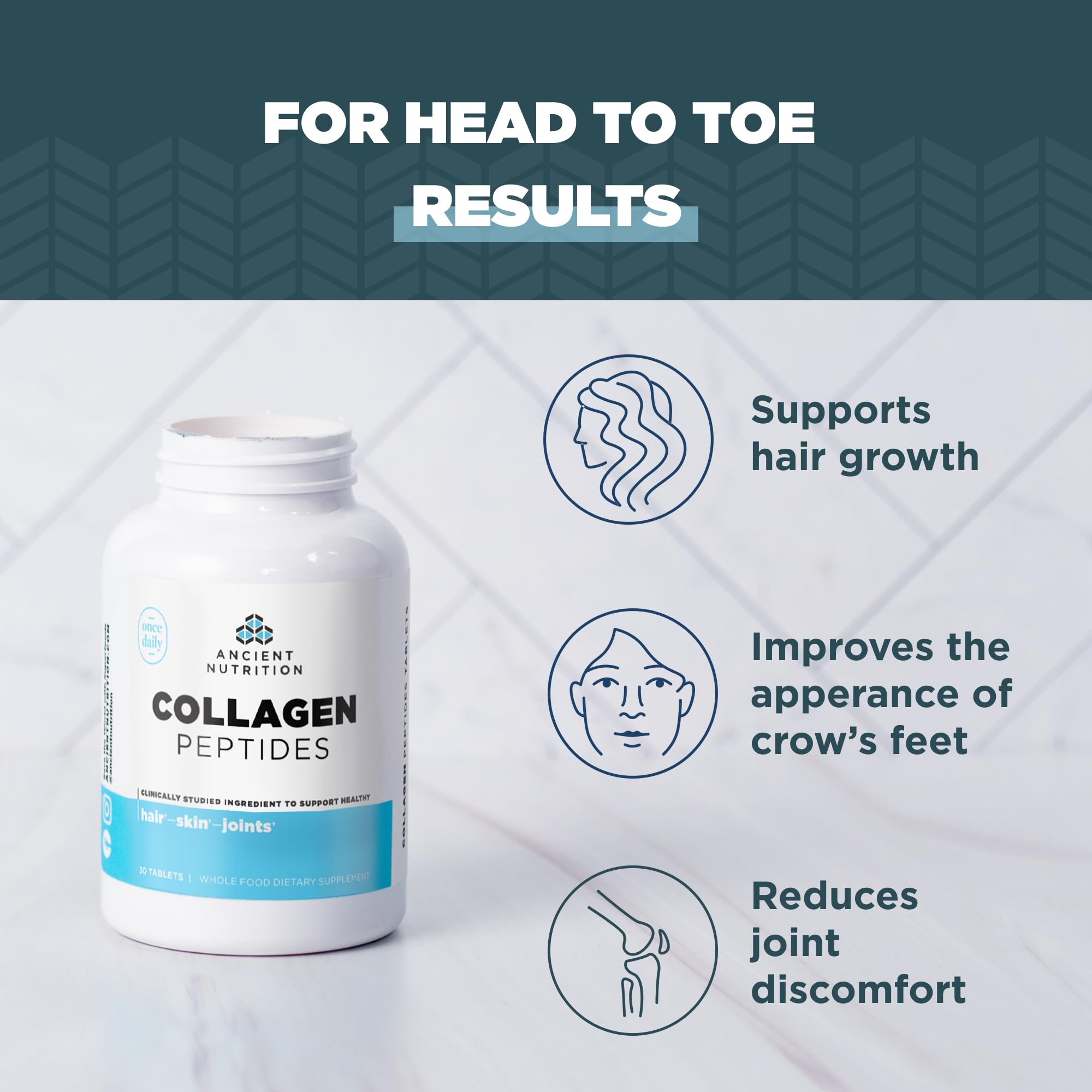 Ancient Nutrition Collagen Peptides, Collagen Peptides Tablets, Unflavored Hydrolyzed Collagen, Supports Healthy Skin, Hair, Joints, Gut, Gluten Free, Paleo, and Keto Friendly, 30 Count Ancient NutritionAu supplements