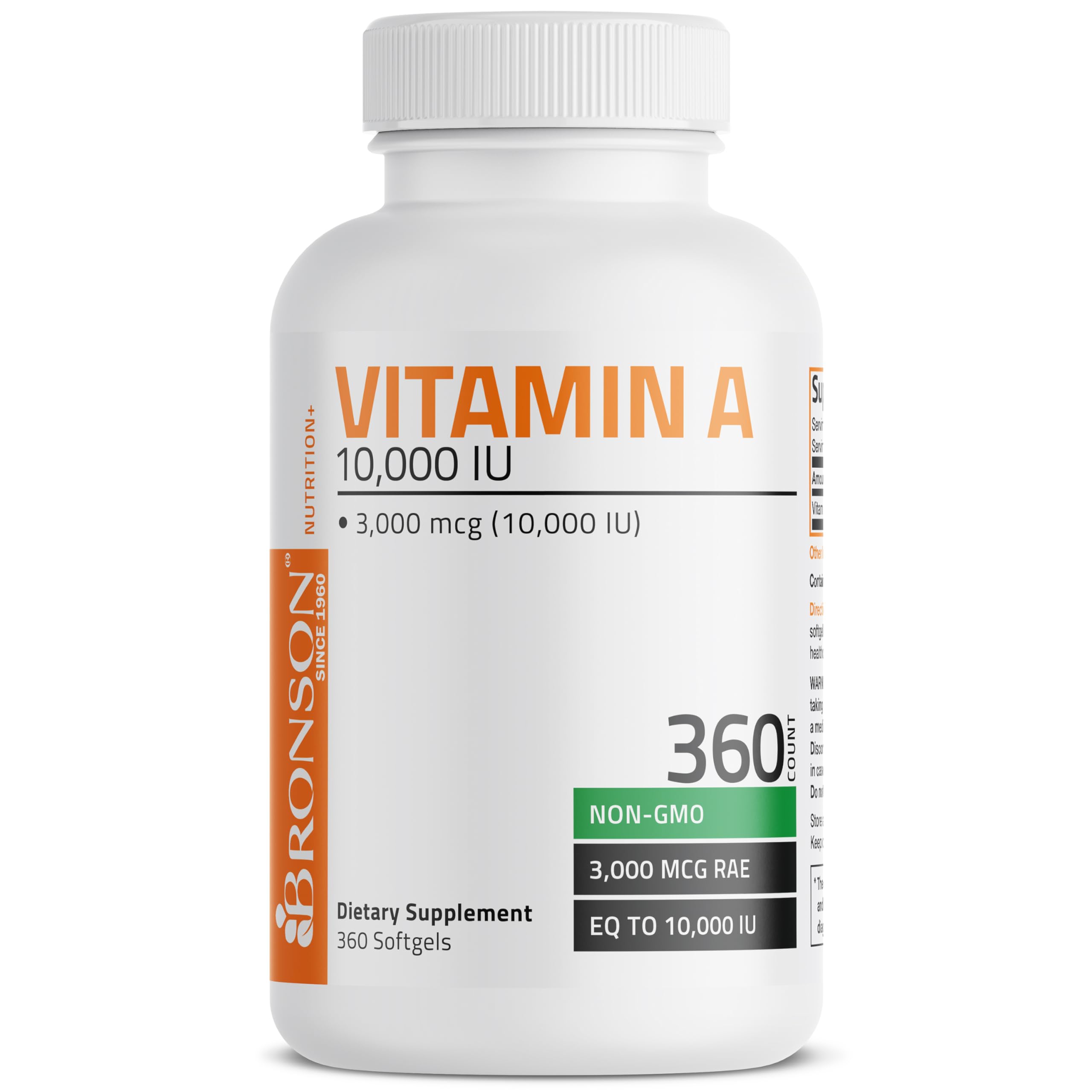 Bronson Vitamin A 10,000 IU Premium Non-GMO Formula Supports Healthy Vision & Immune System and Healthy Growth & Reproduction, 360 Softgels