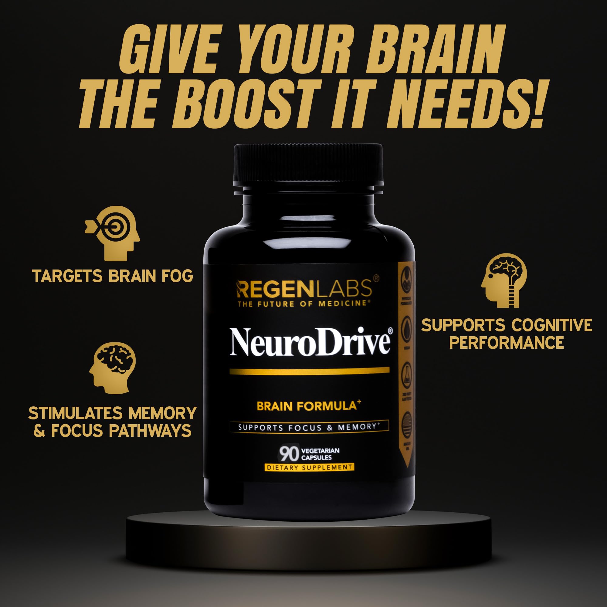Regen Labs NeuroDrive Memory & Focus Supplement - Boost Brain Focus, Mental Health & Brain Fog | Natural Doctor Approved - Brain Nootropic, Phosphatidylserine, Centrophenoxine, Bacopa - 90 Capsules Regen LabsAu supplements