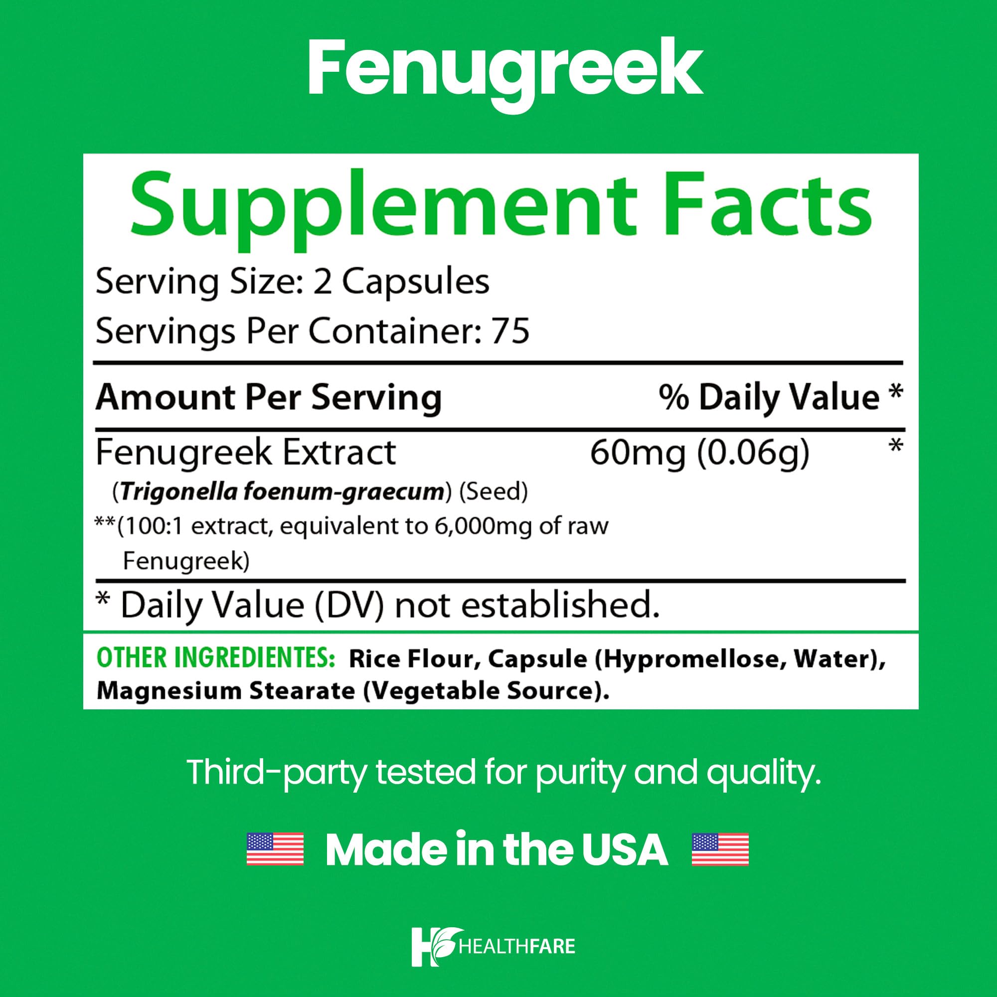 Healthfare Fenugreek Seed Extract 6000mg | 150 Vegan Capsules | Concentrated Herbal Supplement | Non-GMO, Gluten-Free | Made in USA HealthfareAu supplements