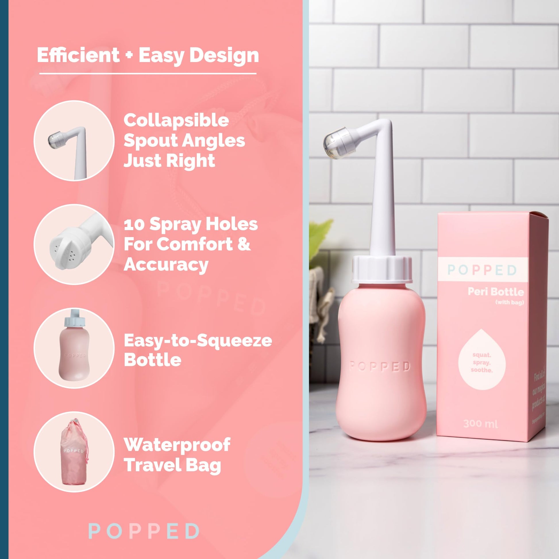Popped Peri Bottle for Postpartum Care | Portable Bidet | Spray Bottle for Pain Relief, Tears POPPEDAu supplements