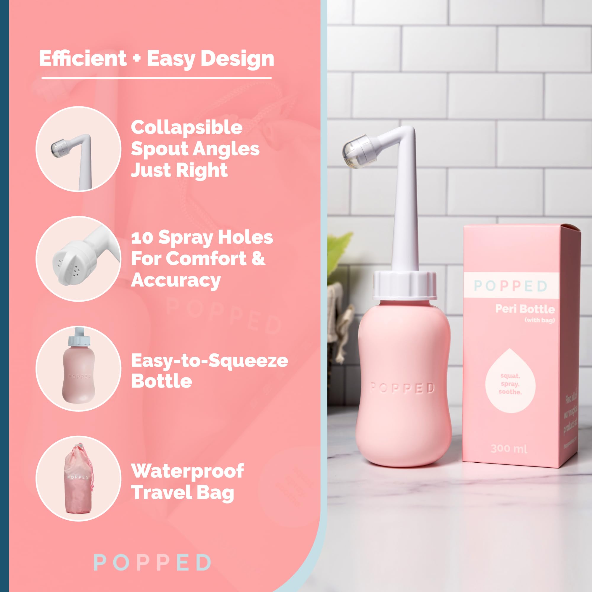 Popped Peri Bottle for Postpartum Care | Portable Bidet | Spray Bottle for Pain Relief, Tears POPPEDAu supplements