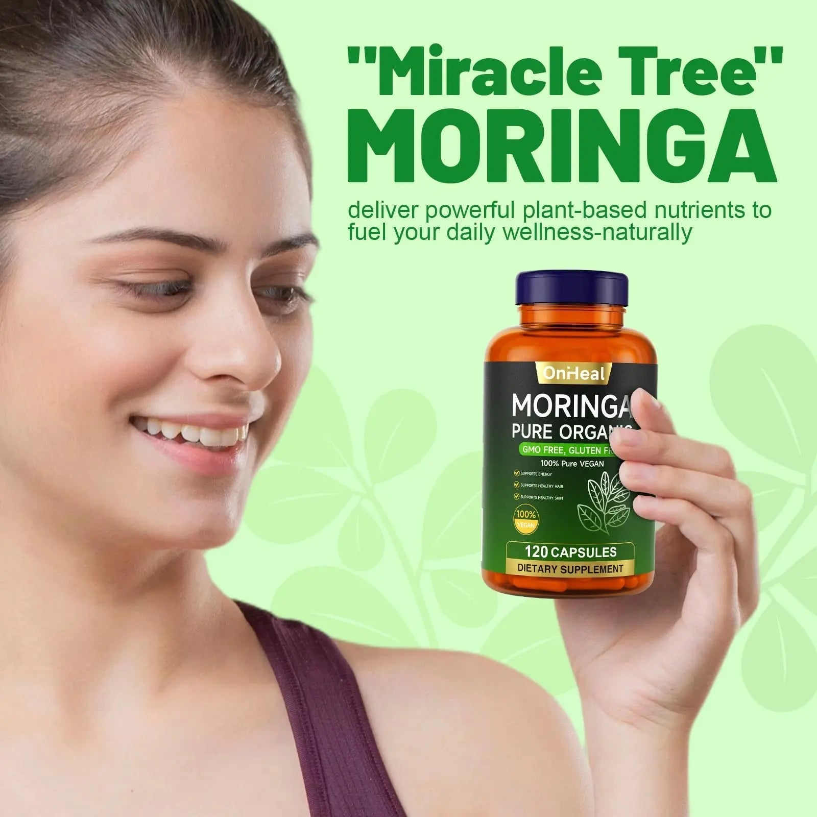 YBFQ Organic Moringa Capsules 1000 mg, 120 Count - Moringa Capsules with Organic Olefeira Powder, Supports Healthy Hair and Skin, Energy and Balance YBFQAu supplements