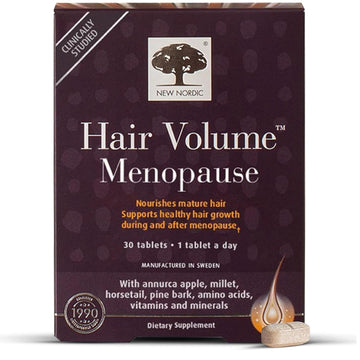 New Nordic Hair Volume Menopause, Supports Healthy Hair Growth During and After Menopause, Pine Bark and Annurca Apple Extract, 30 Tablets NEW NORDICAu supplements