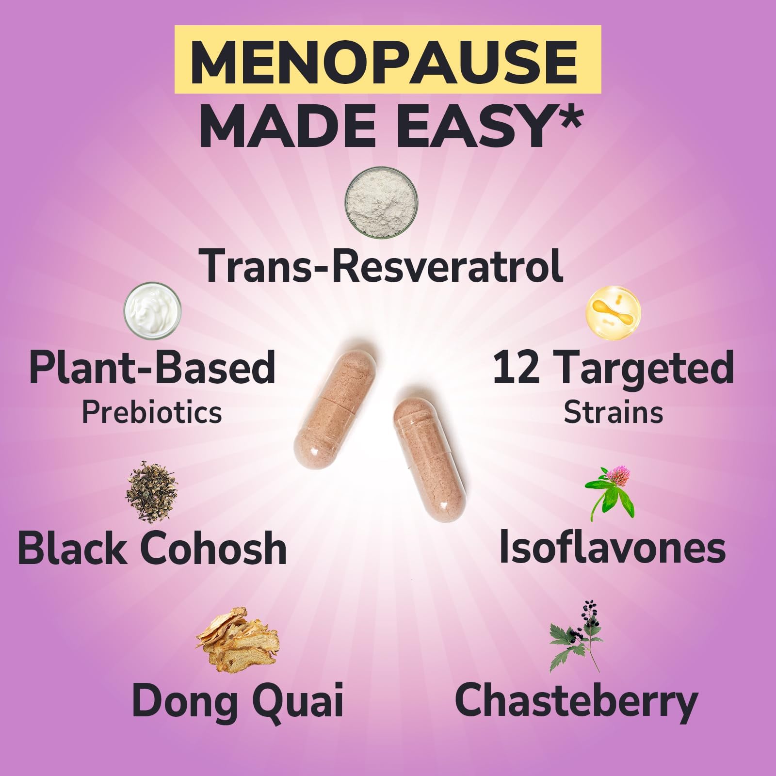 Vitalibre Menopause Probiotics for Women 70 Billion CFU, 12 Targeted Strains, Organic Prebiotics, Black Cohosh Resveratrol Red Clover Chasteberry Dong Quai, Hot Flash Night Sweat+, No Estrogen, 30 Ct VitalibreAu supplements
