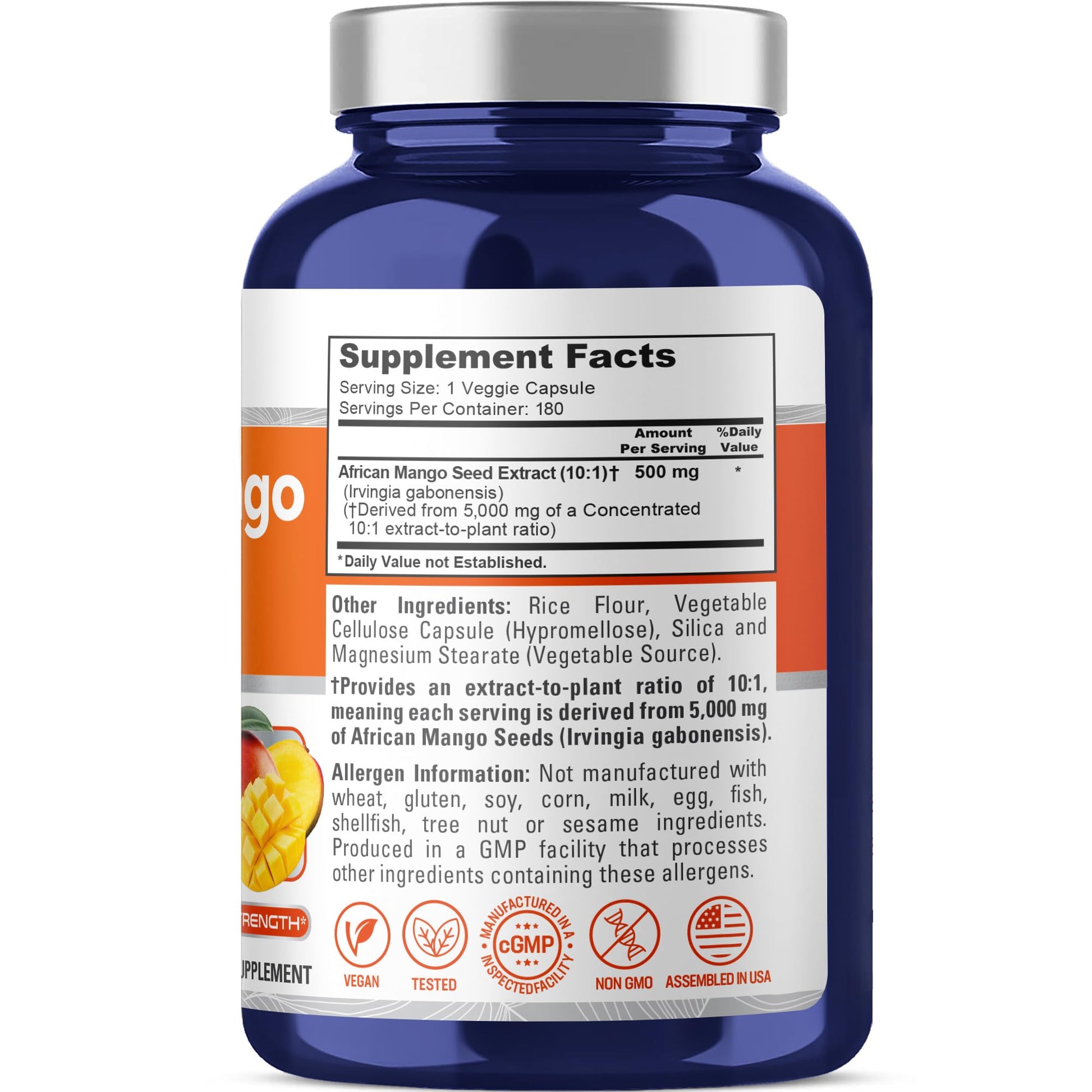 NusaPure African Mango 10:1 Extract, 500 mg Equivalent to 5,000 mg per Veggie Caps 180 Capsules (Non-GMO, Vegan) NusaPureAu supplements