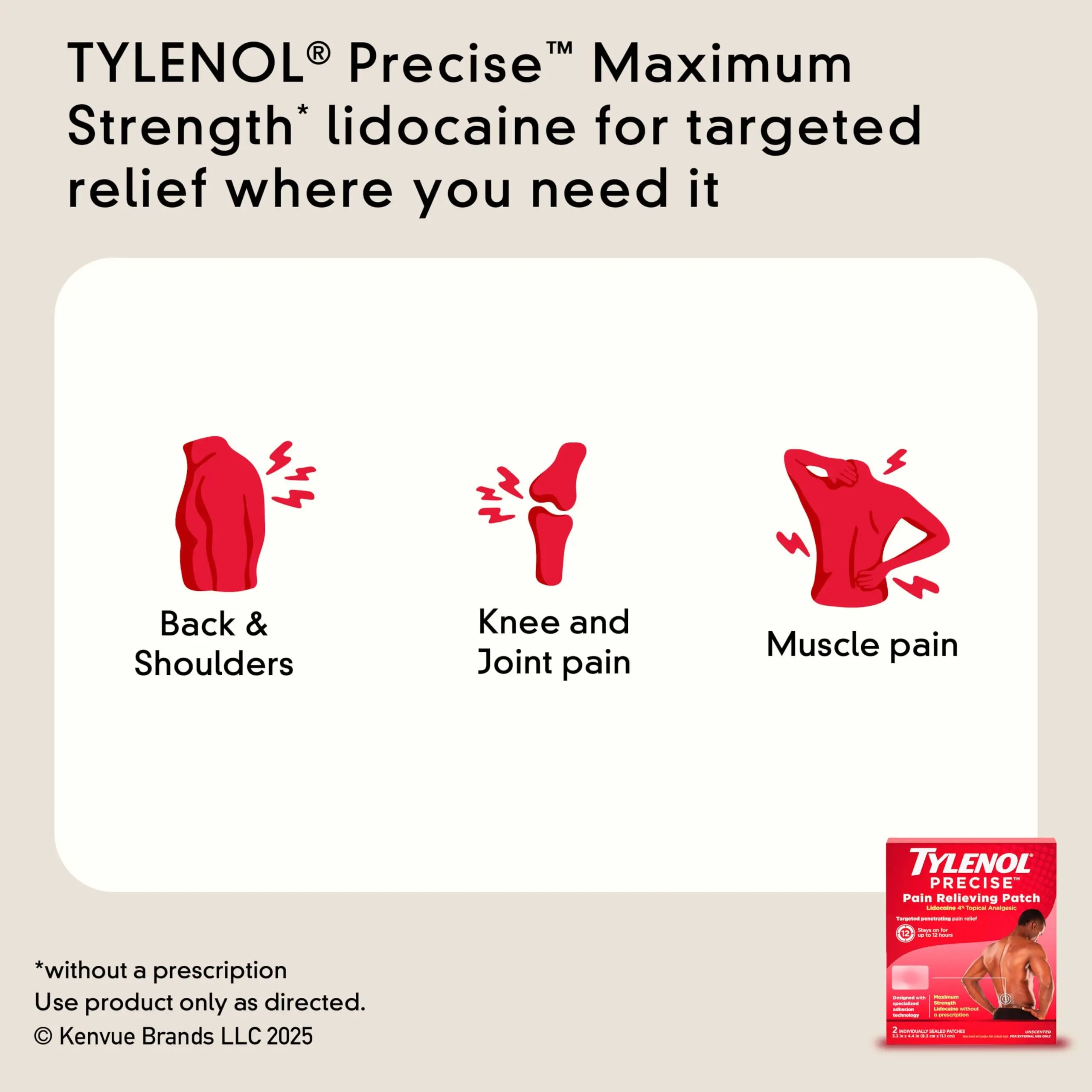 Tylenol Precise Pain Relieving Patches, Large Topical Analgesic Patches + Maximum OTC Strength Lidocaine Penetrates, Targeted Relief Ideal for Shoulder, Back & Knee Pain, Unscented, 4 ct TylenolAu supplements