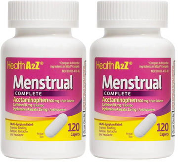HealthA2Z® Menstrual Complete Pain Relief Tablets | Relieves Cramps, Bloating, Fatigue, Backache & Headache (120 Counts) (Pack of 2) HealthA2ZAu supplements