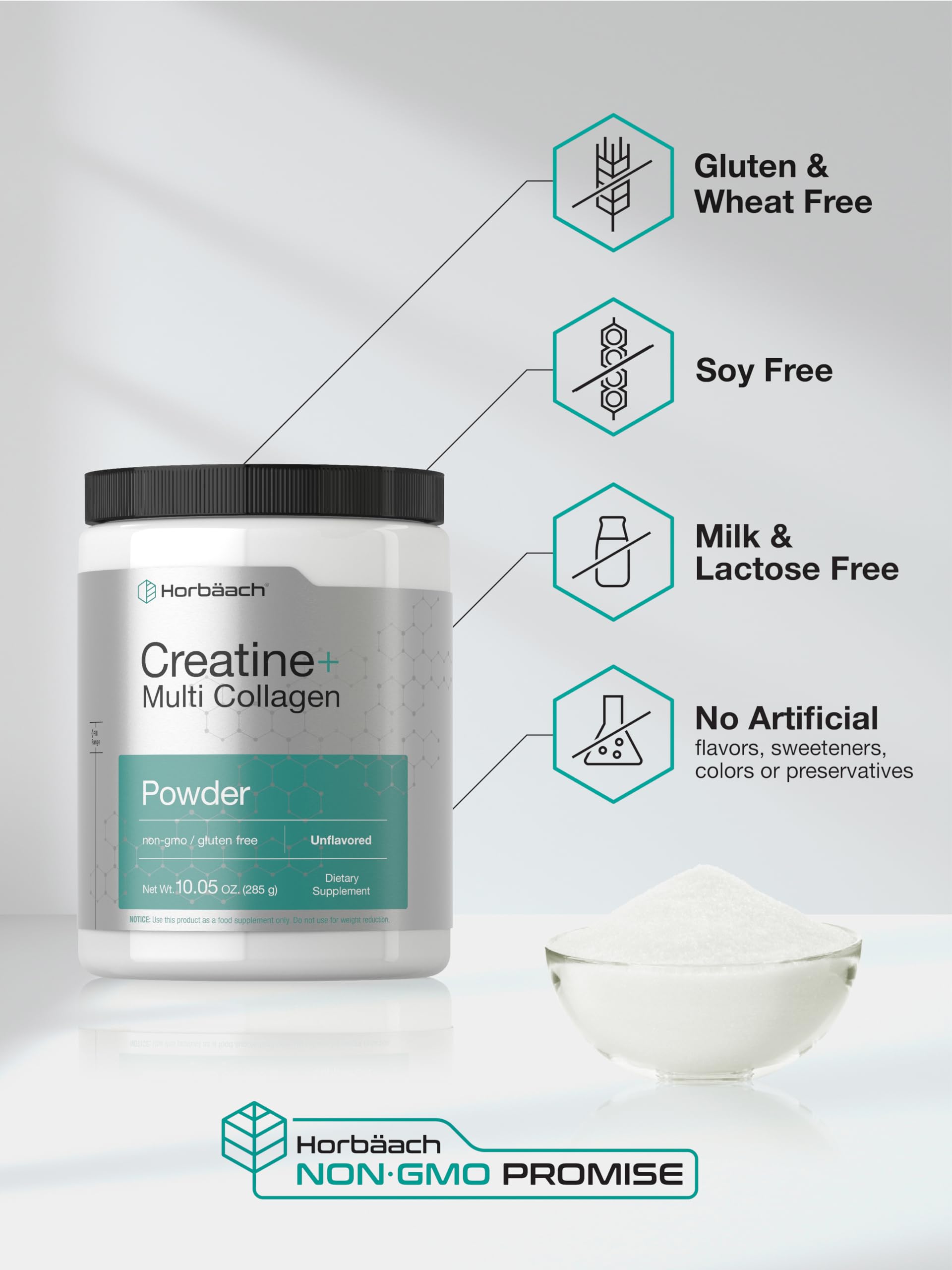 Horbäach Creatine Monohydrate Powder | with Collagen and L-Taurine | 10.05 oz | Unflavored | for Women and Men | Non-GMO, Gluten Free HorbäachAu supplements