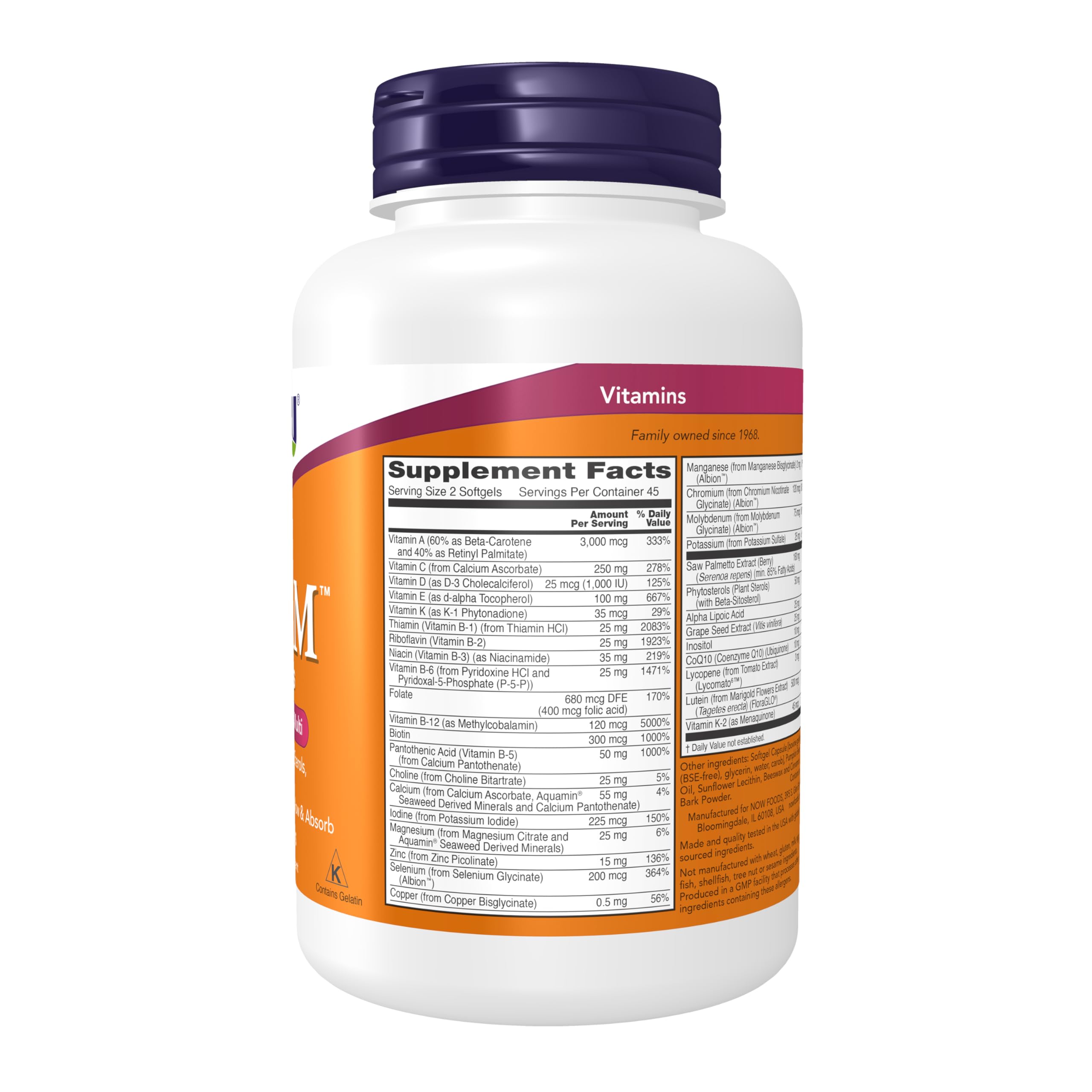 NOW Supplements, ADAM™ Men's Multivitamin with Saw Palmetto, Plant Sterols, Lycopene & CoQ10, 90 Softgels NOW FoodsAu supplements