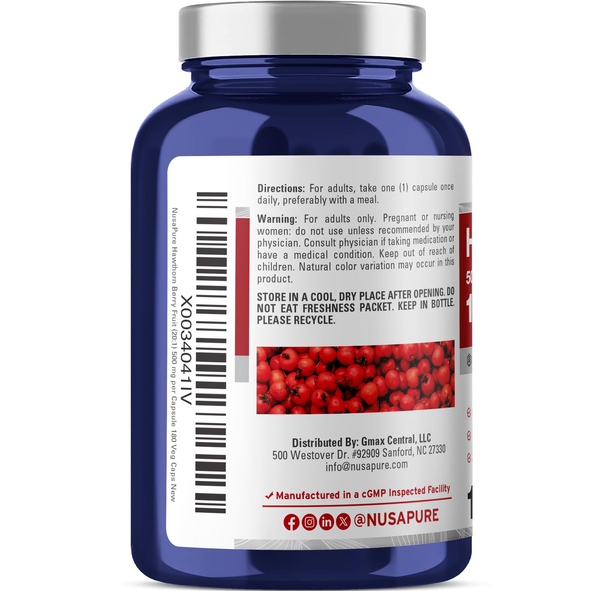 NusaPure Hawthorn Berry 20:1 Extract, 500 mg Equivalent to 10,000 mg 180 Veg Caps, Suitable for Vegetarians, Vegan, Non-GMO Dietary Supplement NusaPureAu supplements