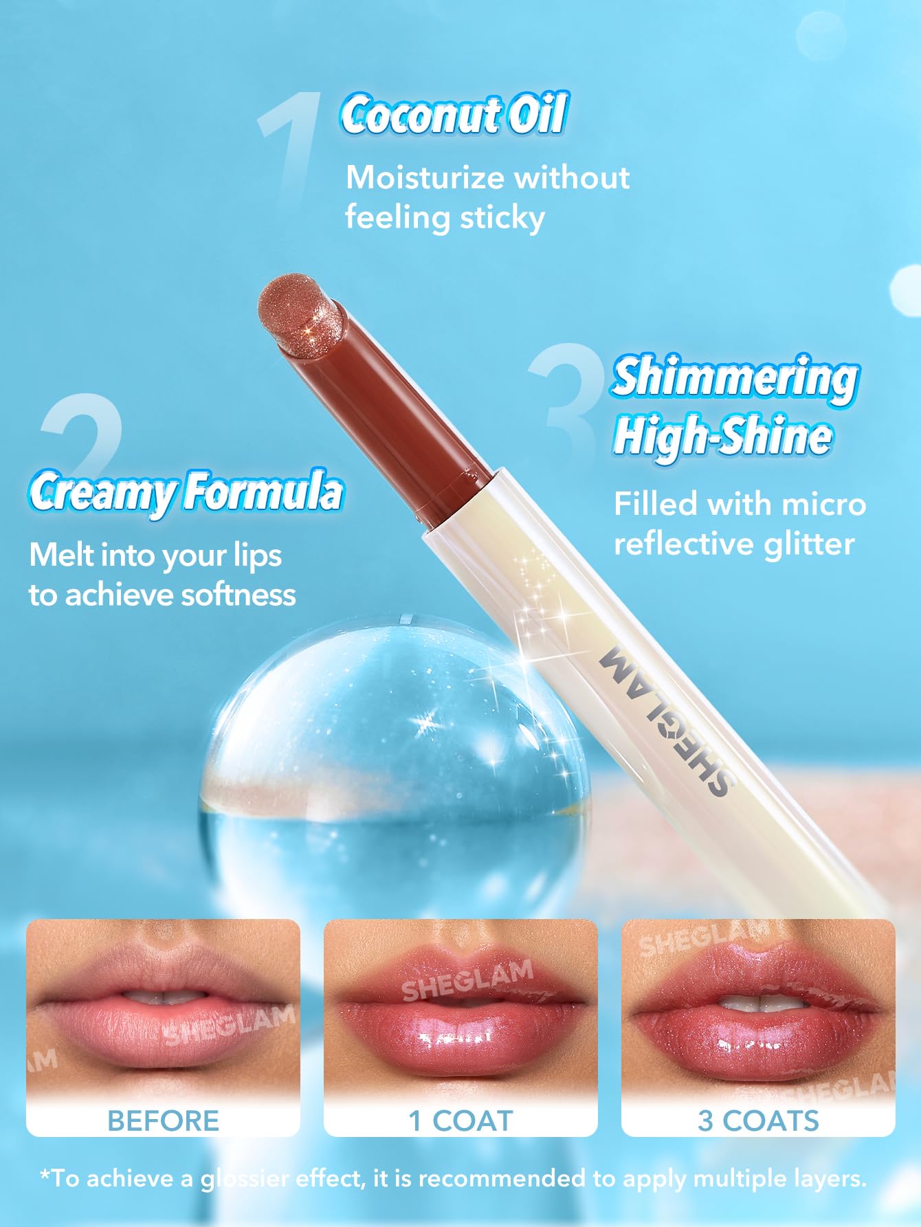 SHEGLAM Pout-Perfect Moisturizing Solid Lip Gloss Shimmer Lip Plumper - Violet Fizz SHEGLAMAu supplements