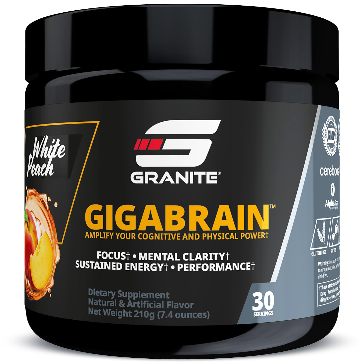 Granite Nutrition GigaBrain Nootropic Energy Powder – Cereboost, Alpha-GPC & ElevATP – Cognitive Focus Supplement for Sustained Energy & Performance – White Peach, 30 Servings Granite SupplementsAu supplements