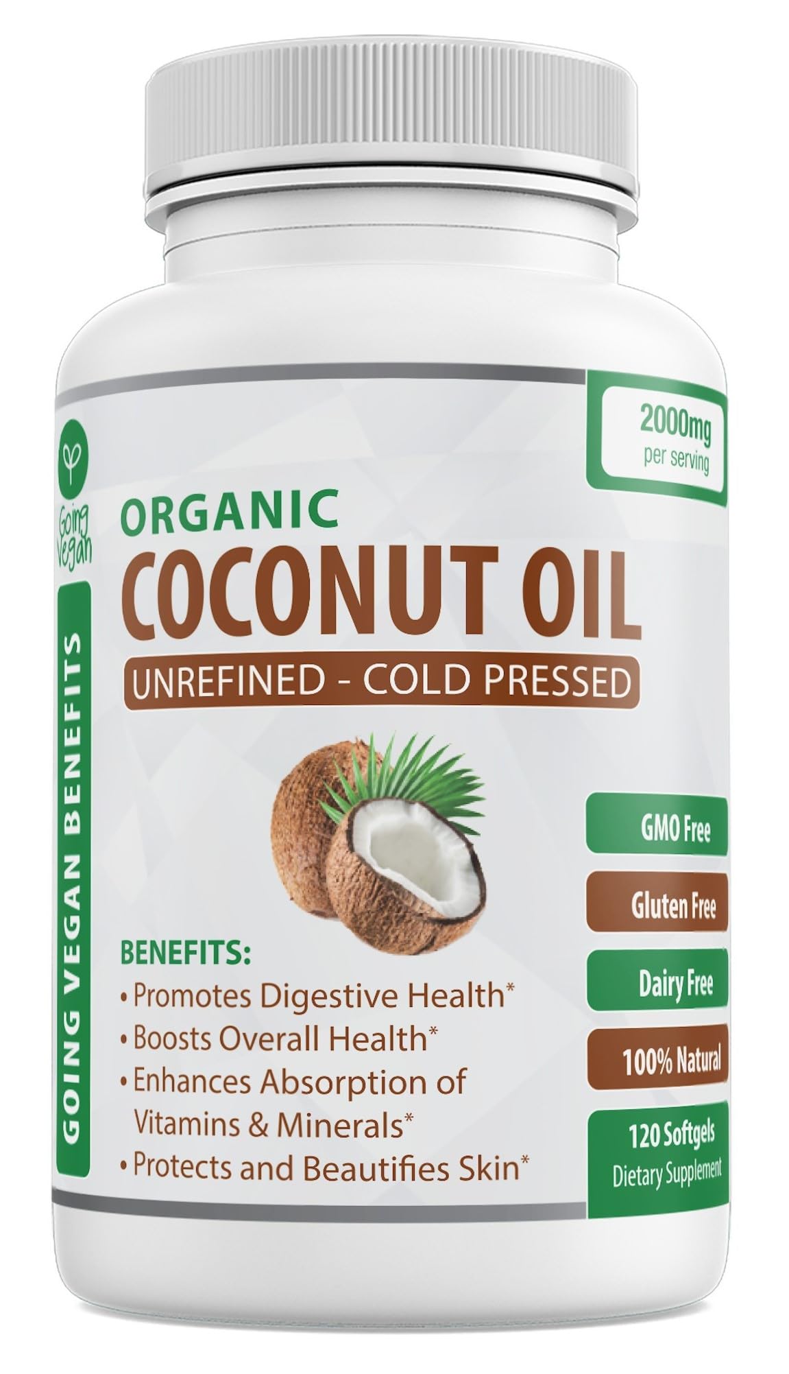 Organic Coconut Oil Capsules 2000mg - 100% Extra Virgin, Cold Pressed for Healthy Skin Going VeganAu supplements