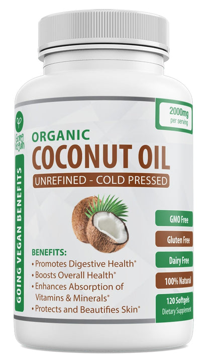Organic Coconut Oil Capsules 2000mg - 100% Extra Virgin, Cold Pressed for Healthy Skin Going VeganUS supplements
