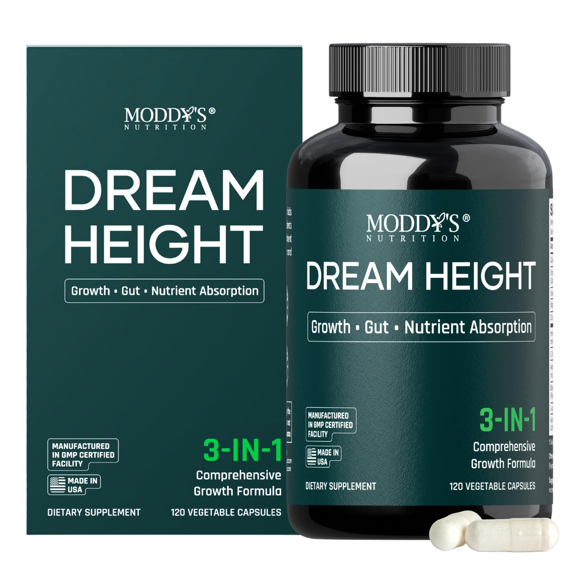 Moddy's Nutrition DreamHeight Growth Supplement for Kids & Teens, Bone, Immune & Sleep Support, Clinically Studied Formula, 120 Small Easy-to-Swallow Capsules Moddy's NutritionAu supplements