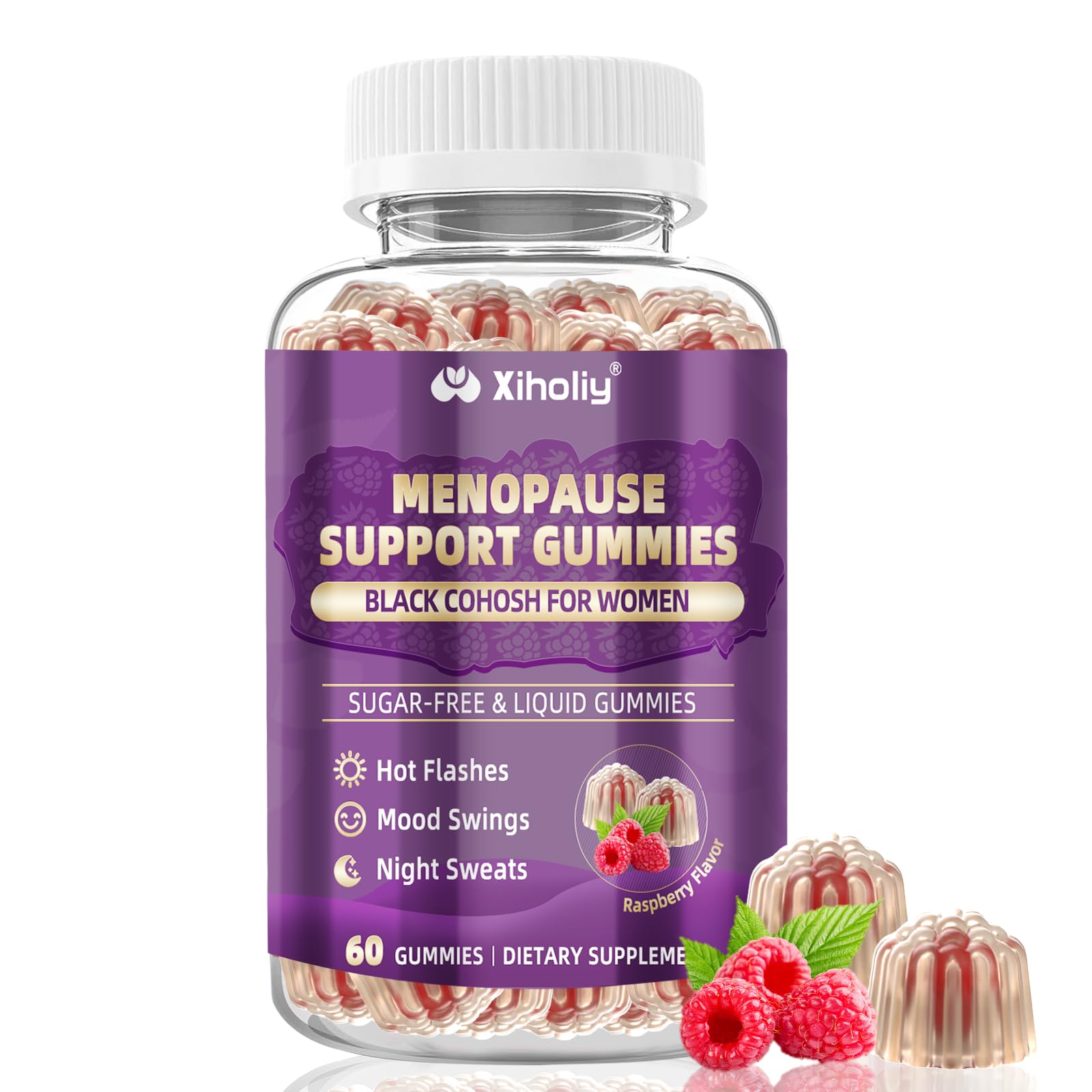 Menopause Supplements for Women with Black Cohosh, Menopause Relief Sugar Free Gummies for Hot Flashes, Natural Female Hormone Balance & Ashwagandha, Magnesium for Night Sweats, Mood Swings, 60 Count XIHOLIYAu supplements