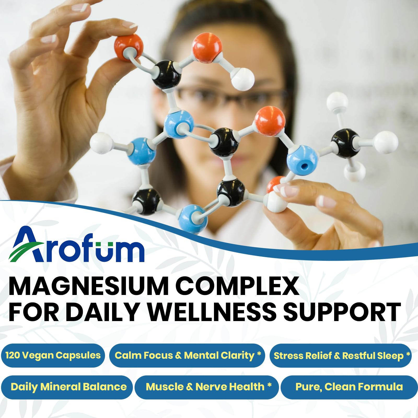 AROFUM Magnesium Glycine 200 mg, with L-theanine and Zinc Glycine – Magnesium Supplement to Help Soothe Emotions, Balance Stress, and Promote restful Sleep – Non-GMO Vegan Capsules, 120 Capsules ArofumAu supplements