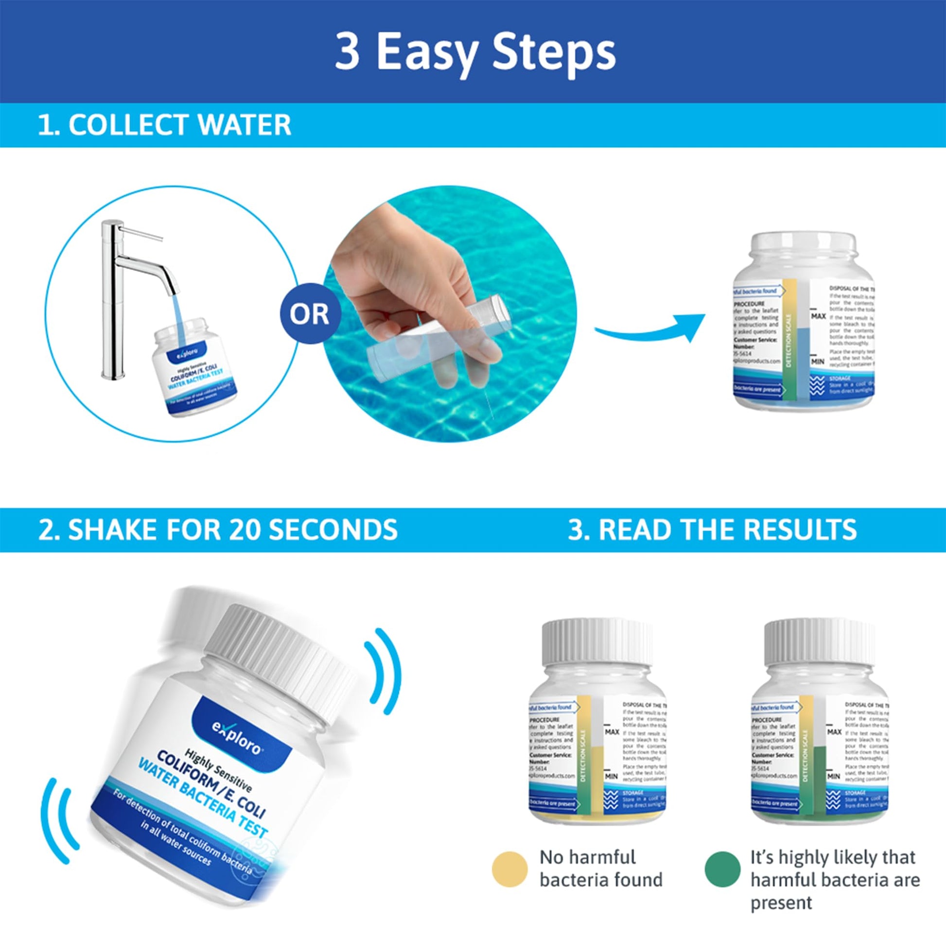 Exploro® Bacteria Water Test Kit, Pond Water Test Kit, Pool Water Testing Kit, Water Testing Kits for Drinking Water for Coliform (E. coli), EPA Approved Pool Test Kit (1 Pack) ExploroAu supplements