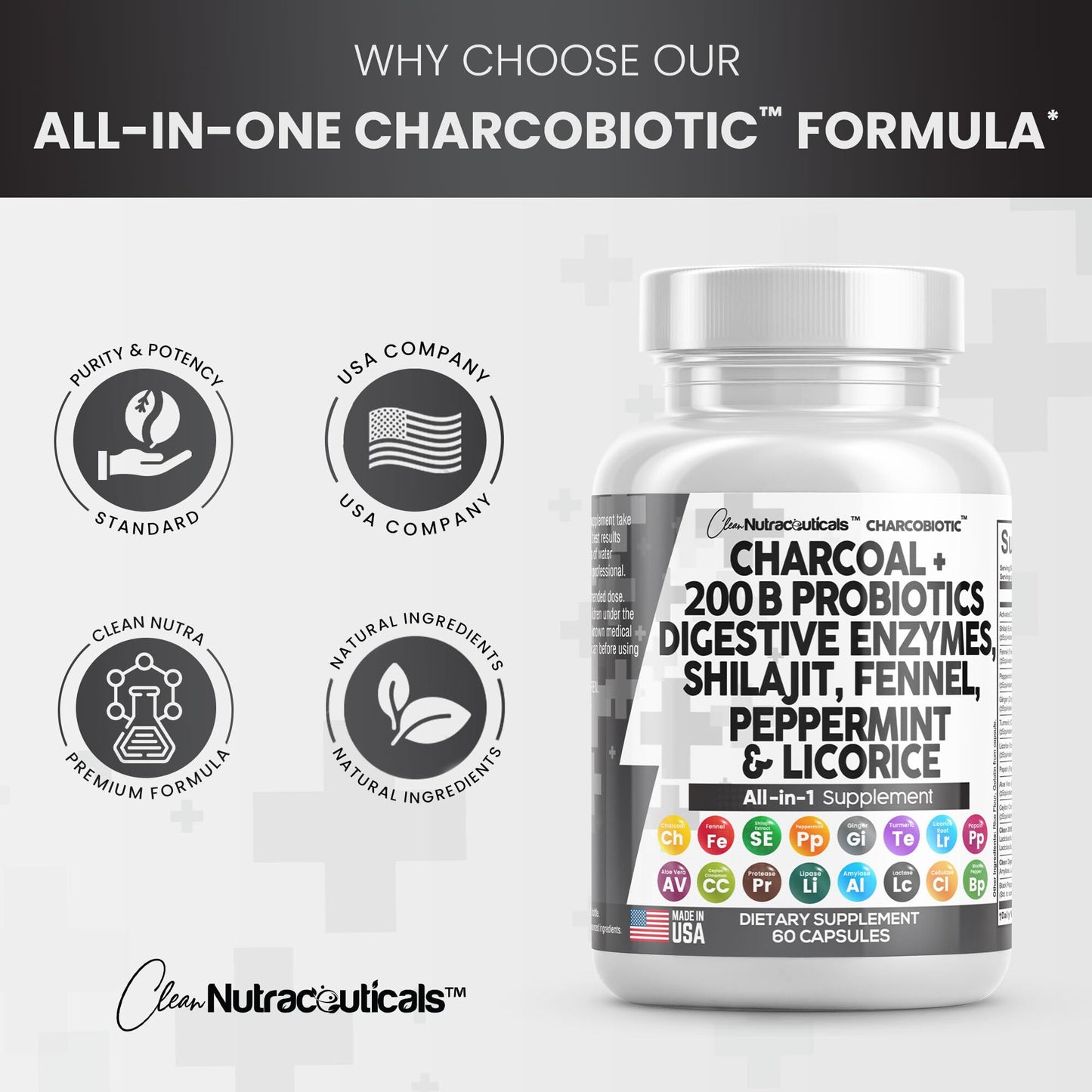 Clean Nutra Activated Charcoal Capsules 1000mg Shilajit 5000mg Pills Clean NutraceuticalsUS supplements