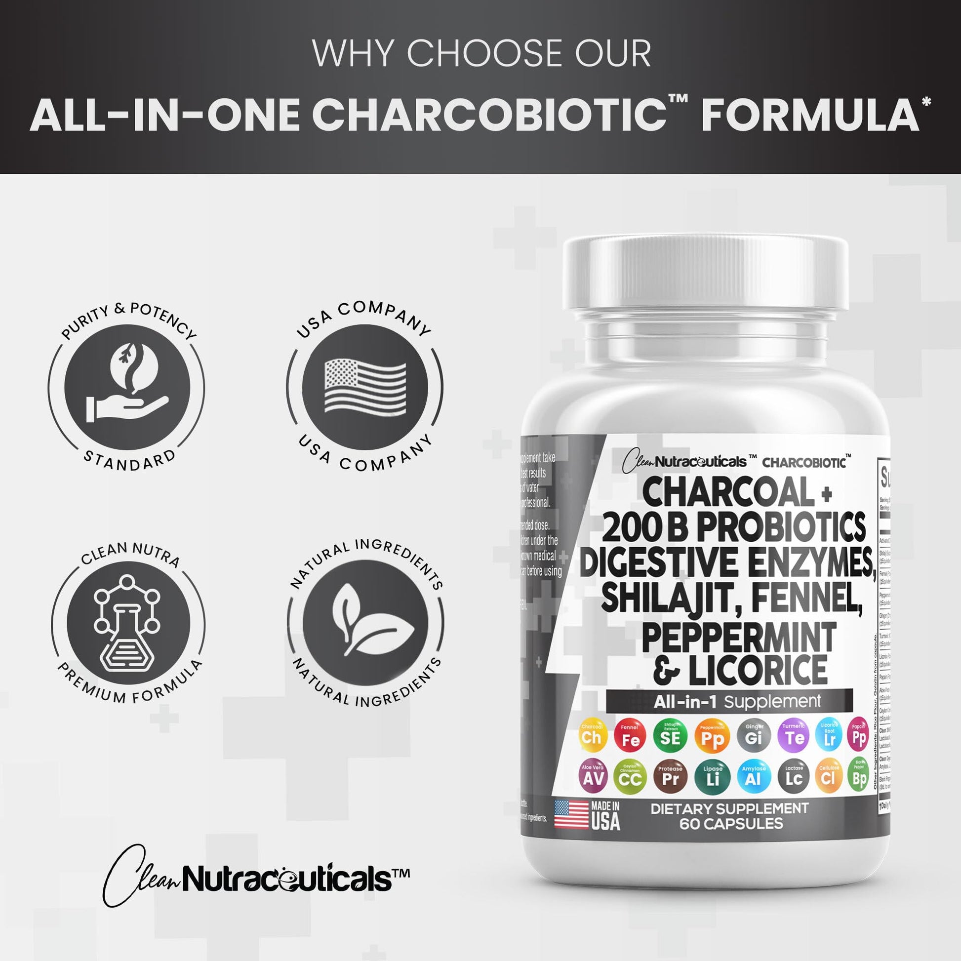Clean Nutra Activated Charcoal Capsules 1000mg Shilajit 5000mg Pills Clean NutraceuticalsUS supplements
