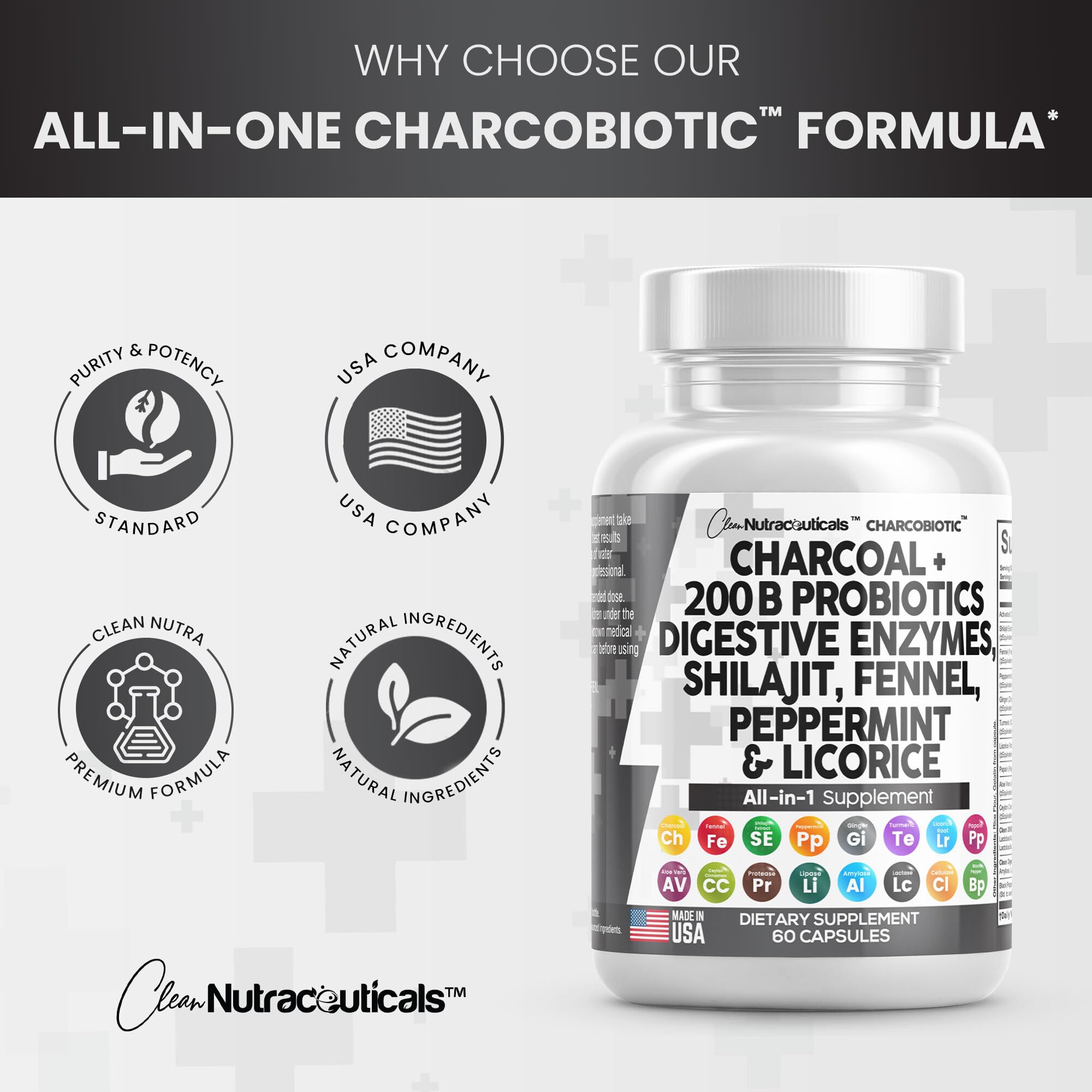 Clean Nutra Activated Charcoal Capsules 1000mg Shilajit 5000mg Pills Clean NutraceuticalsUS supplements