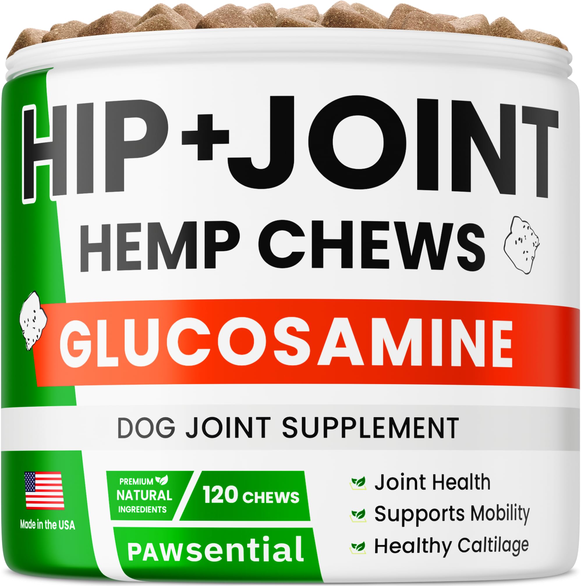 Pawsential Hemp Treats - Dog Joint Supplement - Mobility Support Chews w/Glucosamine Chondroitin, Turmeric, MSM - Hip & Joint Chews - Joint Pain Relief Treats - 120Ct PawsentialAu supplements