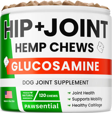Pawsential Hemp Treats - Dog Joint Supplement - Mobility Support Chews w/Glucosamine Chondroitin, Turmeric, MSM - Hip & Joint Chews - Joint Pain Relief Treats - 120Ct PawsentialAu supplements