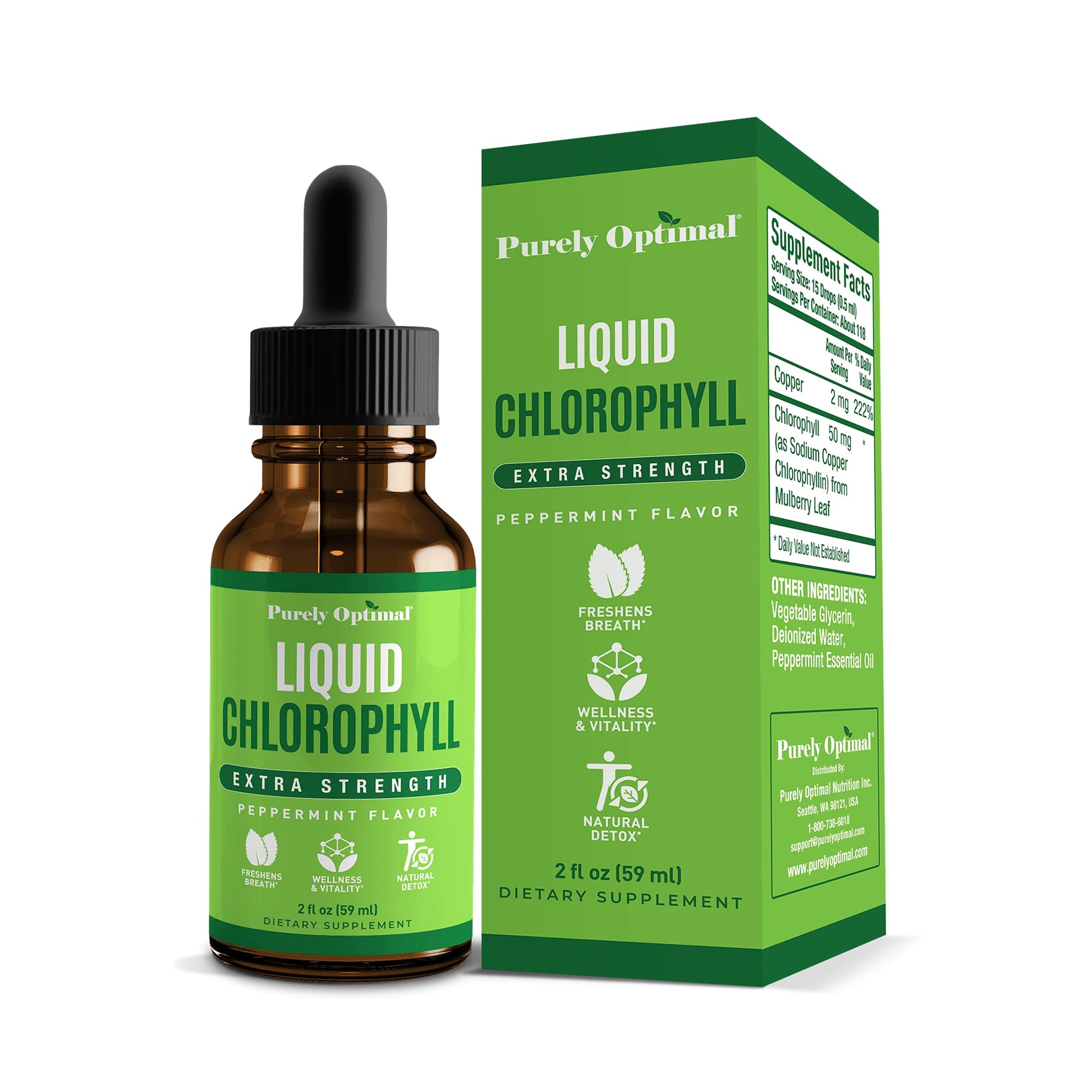 Premium Chlorophyll Liquid Drops - 100% Natural & Gluten Free Liquid Chlorophyll Purely OptimalUS supplements