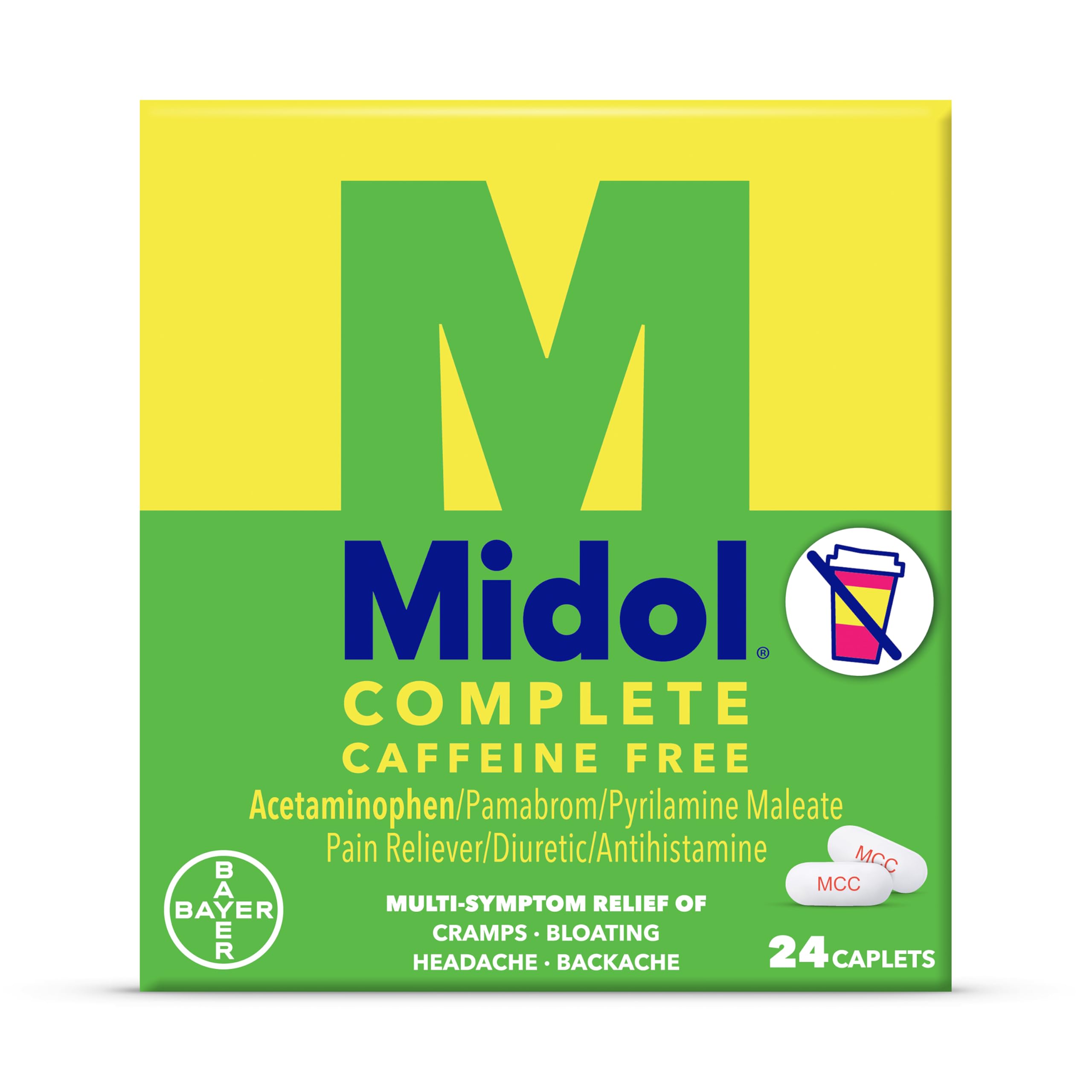 Midol Complete Caffeine Free Caplets 24ct: Midol Complete Caffeine Free Menstrual Pain Relief Caplets with Acetaminophen, Provides Headache Relief and Period Cramps Relief, 24 Count MidolAu supplements