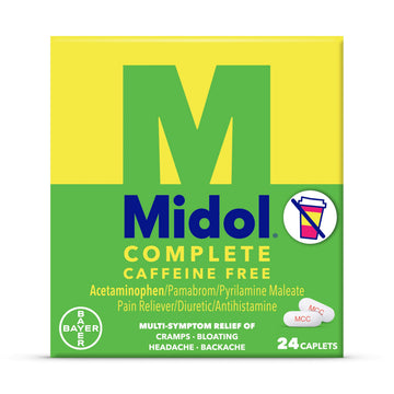 Midol Complete Caffeine Free Caplets 24ct: Midol Complete Caffeine Free Menstrual Pain Relief Caplets with Acetaminophen, Provides Headache Relief and Period Cramps Relief, 24 Count MidolAu supplements