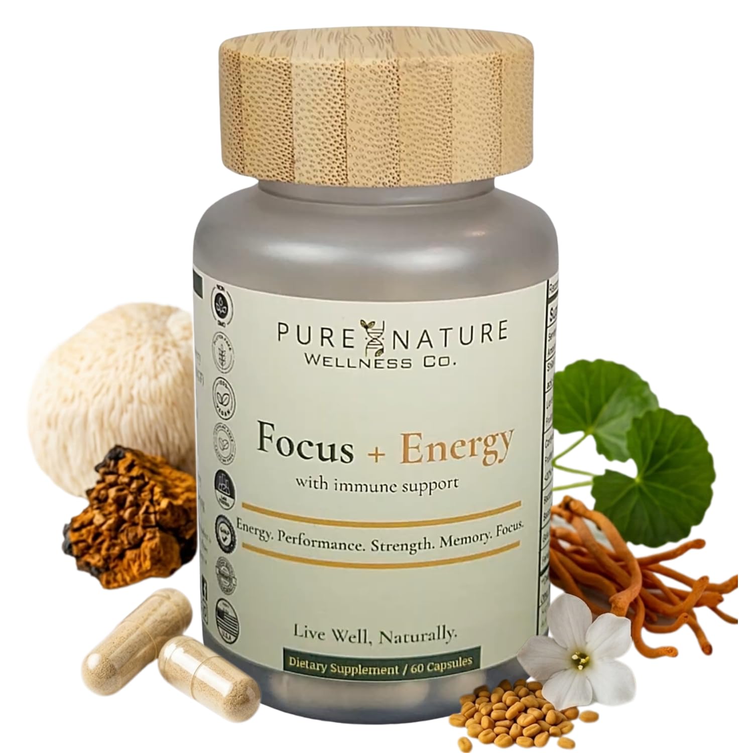 Focus + Energy + Performance Support-6-in-1 Mushroom Nootropic & Mitochondrial Complex-Advanced Brain Supplement-Natural Energy-Caffeine Free Biohack with Lion’s Mane,Cordyceps,Mumijo,Fenugreek Pure Nature Wellness Co.Au supplements