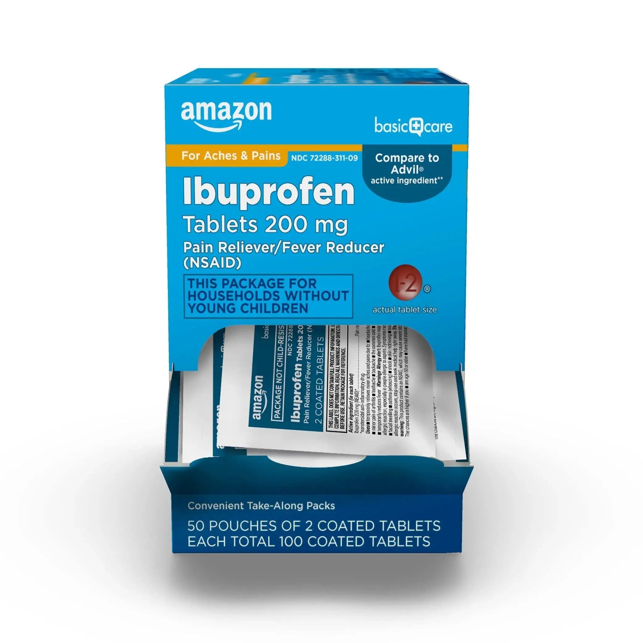Amazon Basic Care Ibuprofen Tablets, 200 mg, Pain Reliever and Fever Reducer, For Headache, Muscular Aches, Arthritis, Backache, Menstrual Pain, 100 Count (Pack of 1) Amazon Basic CareAu supplements