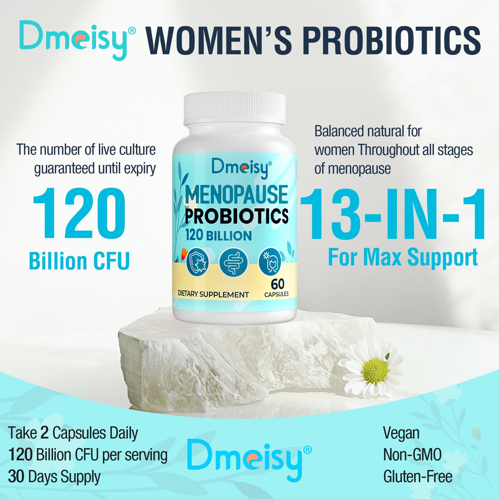 Menopause Supplements for Women, 120 Billion CFU Probiotic, 13-in-1 Herbs Probiotics Complex, for Menopause Relief, Hormone Balance, Hot Flashes, Night Sweats, Mood Swings, Gut & Immunity - 60 Capsule DmeisyAu supplements