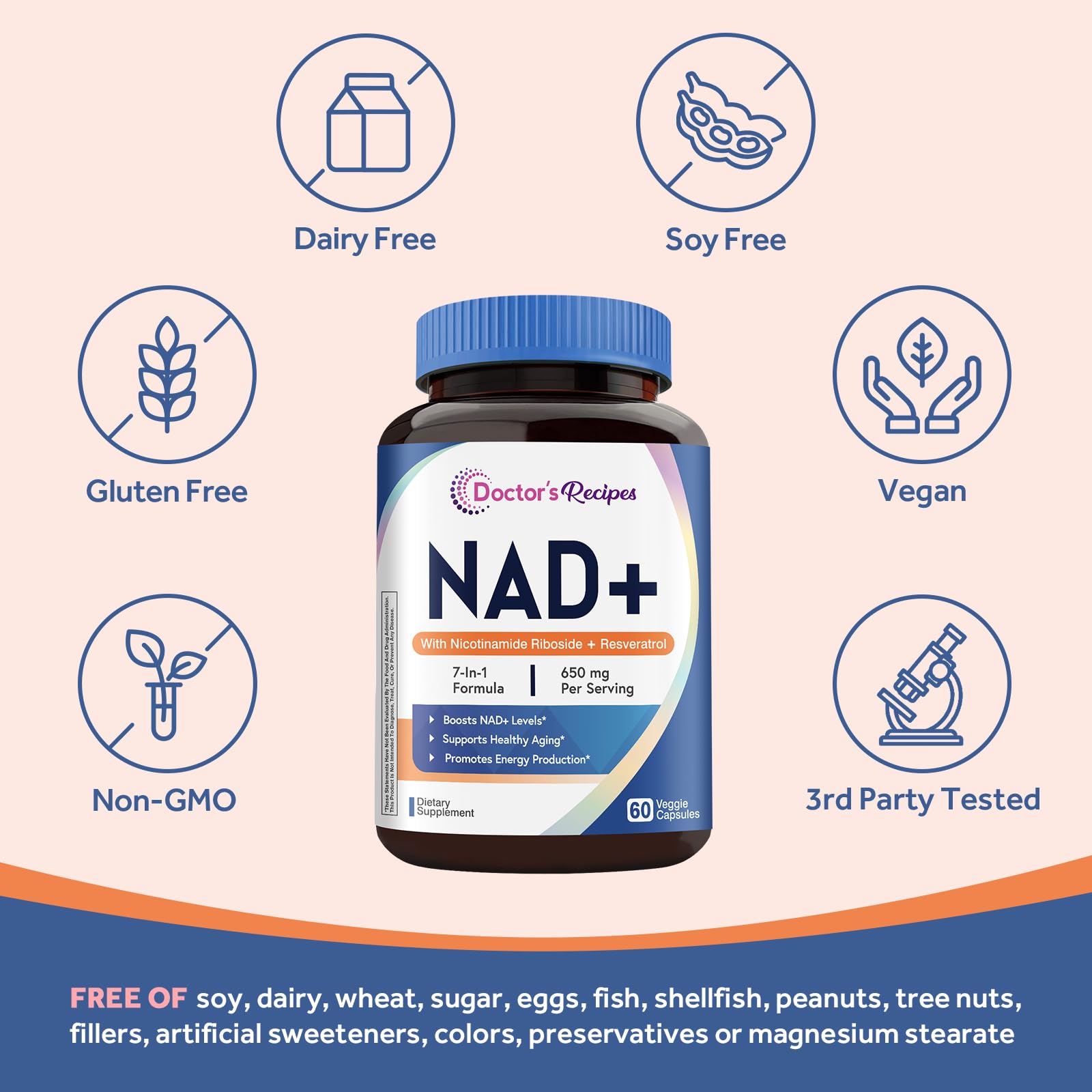 Doctor's Recipes NAD Supplement, Nicotinamide Riboside, Resveratrol, NMN Alternative for Anti-Aging, w/Magnesium Glycinate & L-Tryptophan, 650mg Per Serving, Energy & Mood Boost, 60 Vegan Capsules Doctor's RecipesAu supplements