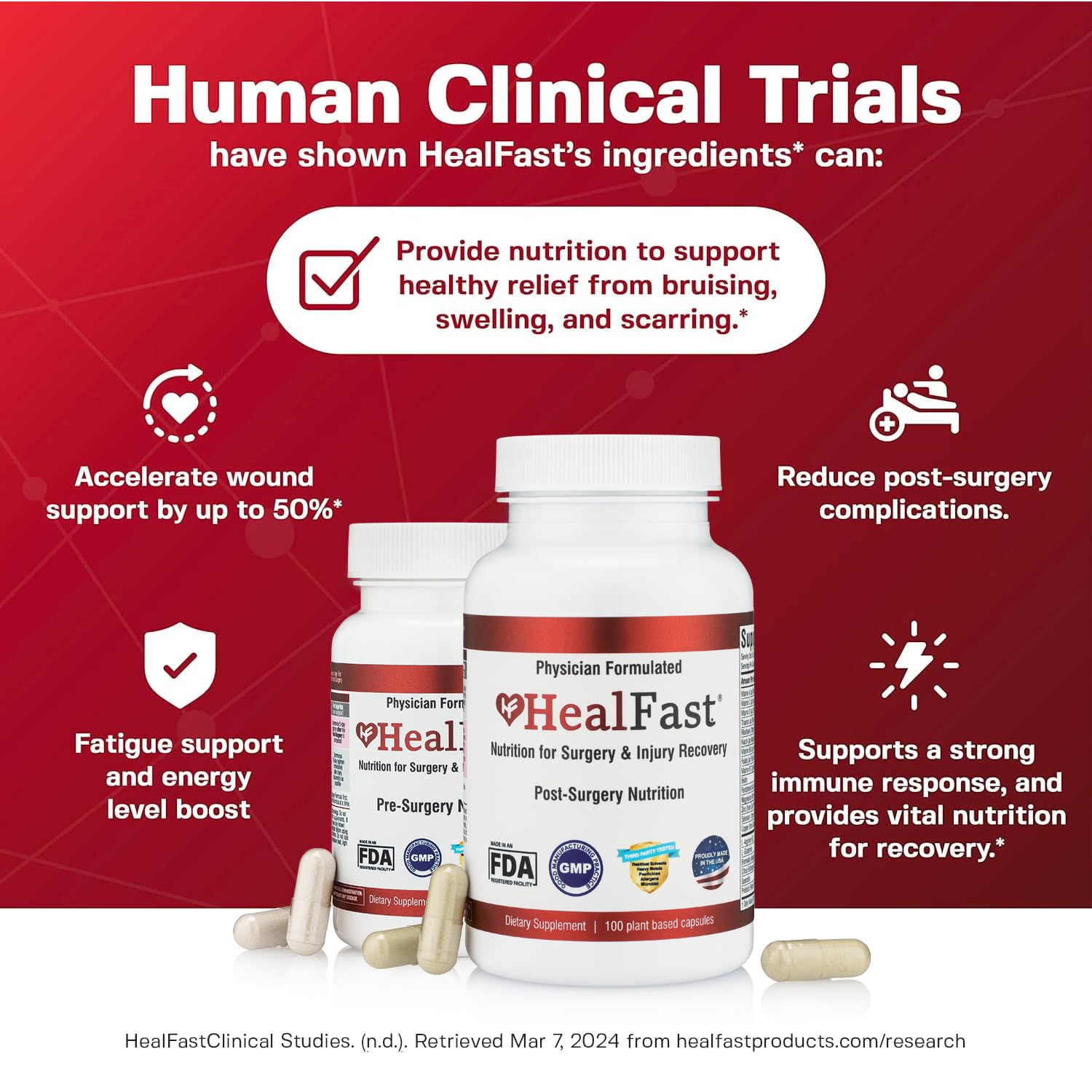 HealFast Complete Surgery & Injury Recovery Supplement: for Wound, Scar Treatment & Bruising w/Vitamins, Bromelain, Quercetin & Probiotics (Pre+Post Op) HealFastAu supplements