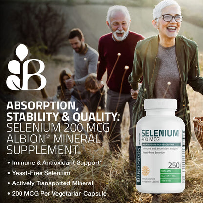 Bronson Selenium 200 mcg – Yeast Free Chelated Amino Acid Complex - Essential Trace Mineral with Superior Absorption BronsonUS supplements