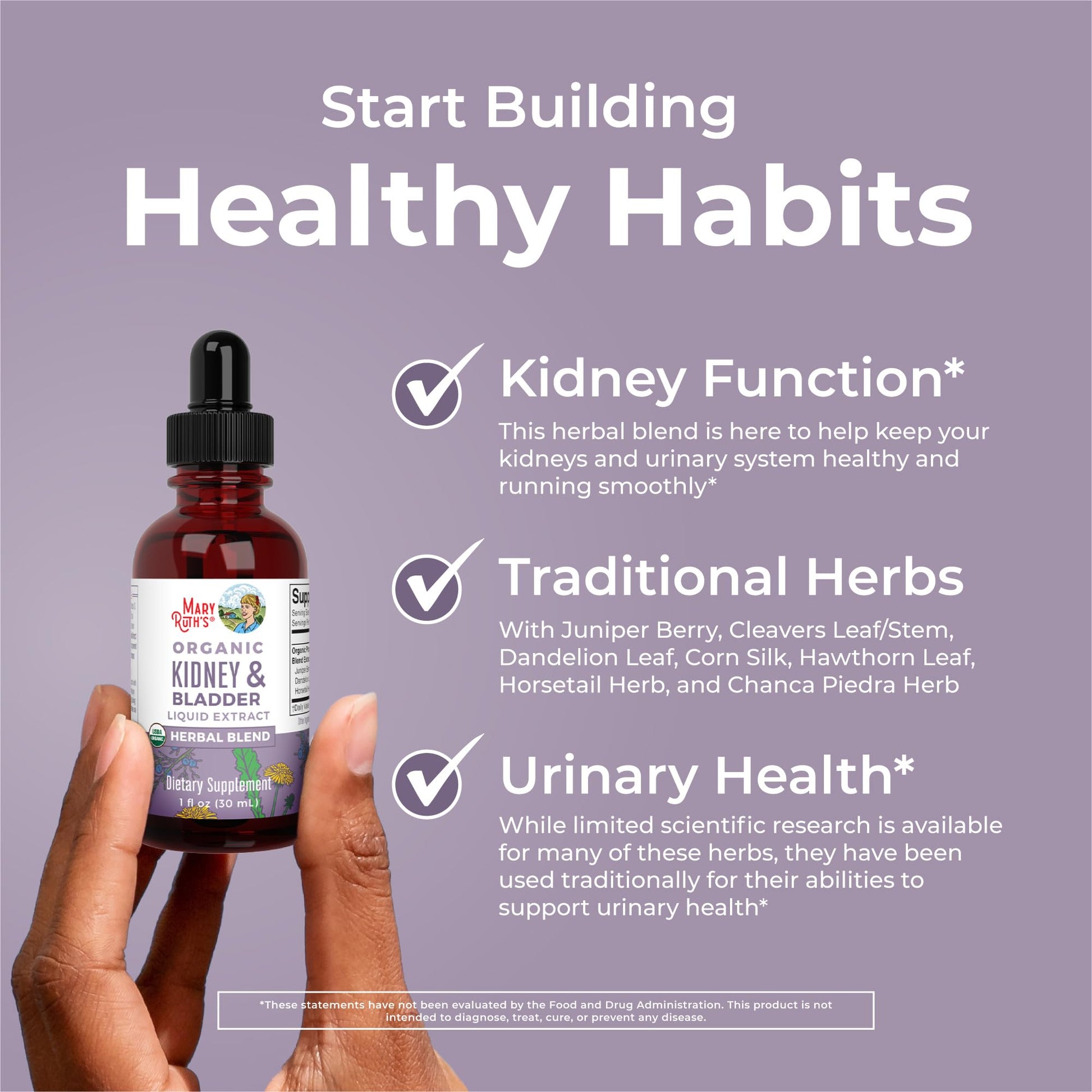 MaryRuth Organics Herbal Supplement Drops | Support Renal & Urinary Systems | Juniper Berry | Cleavers | Dandelion | Hawthorn | Horsetail & Chanca Piedra | Vegan | Non-GMO | 1 Fl Oz MARYRUTH'SUS supplements