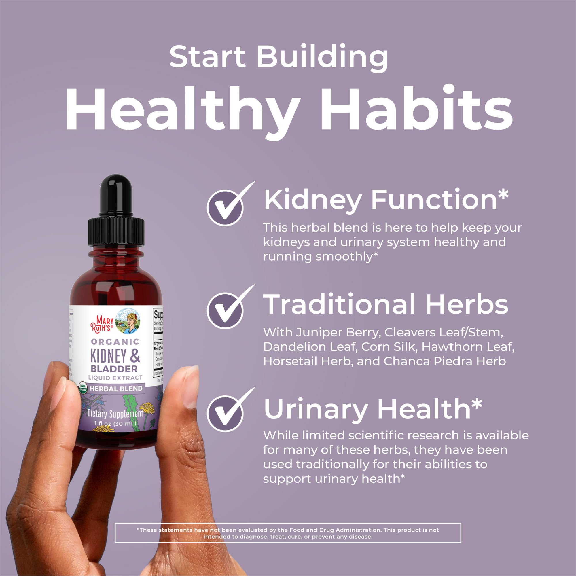 MaryRuth Organics Herbal Supplement Drops | Support Renal & Urinary Systems | Juniper Berry | Cleavers | Dandelion | Hawthorn | Horsetail & Chanca Piedra | Vegan | Non-GMO | 1 Fl Oz MARYRUTH'SUS supplements