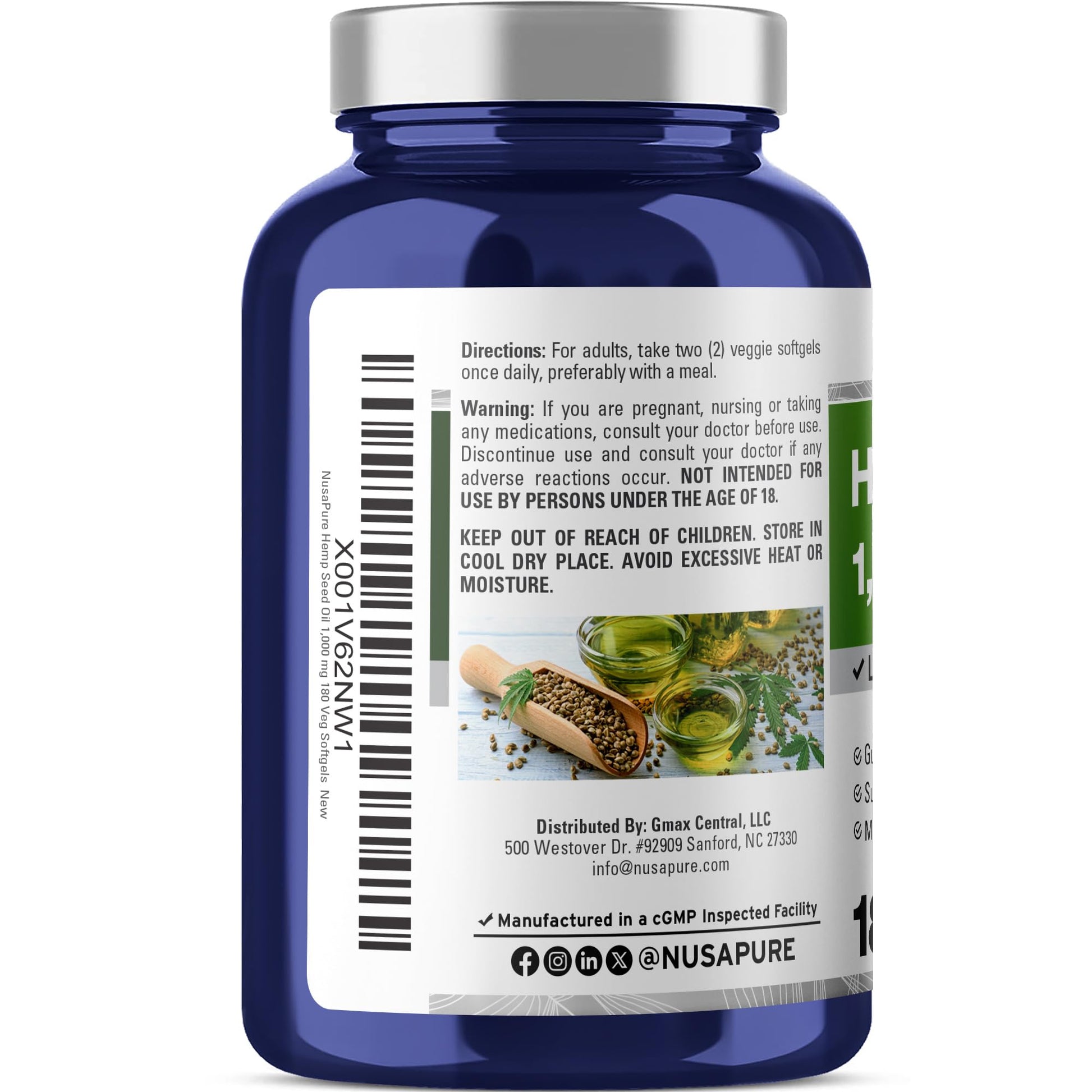 NusaPure Hemp Oil 1,000mg Per Serving, 180 Veggie Softgels, Non-GMO, Vegan NusaPureAu supplements