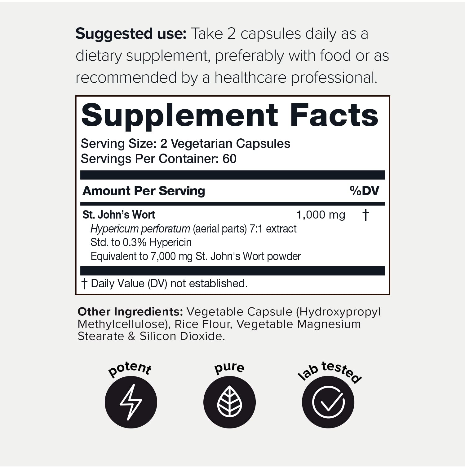 1,000mg Ultra High Strength St. John's Wort Capsules (Non-GMO) - 7X Concentrated ToniiqUS supplements
