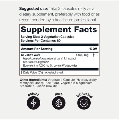 1,000mg Ultra High Strength St. John's Wort Capsules (Non-GMO) - 7X Concentrated ToniiqUS supplements
